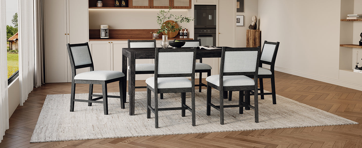 7-Piece Retro Rectangular Wood Dining Table Set