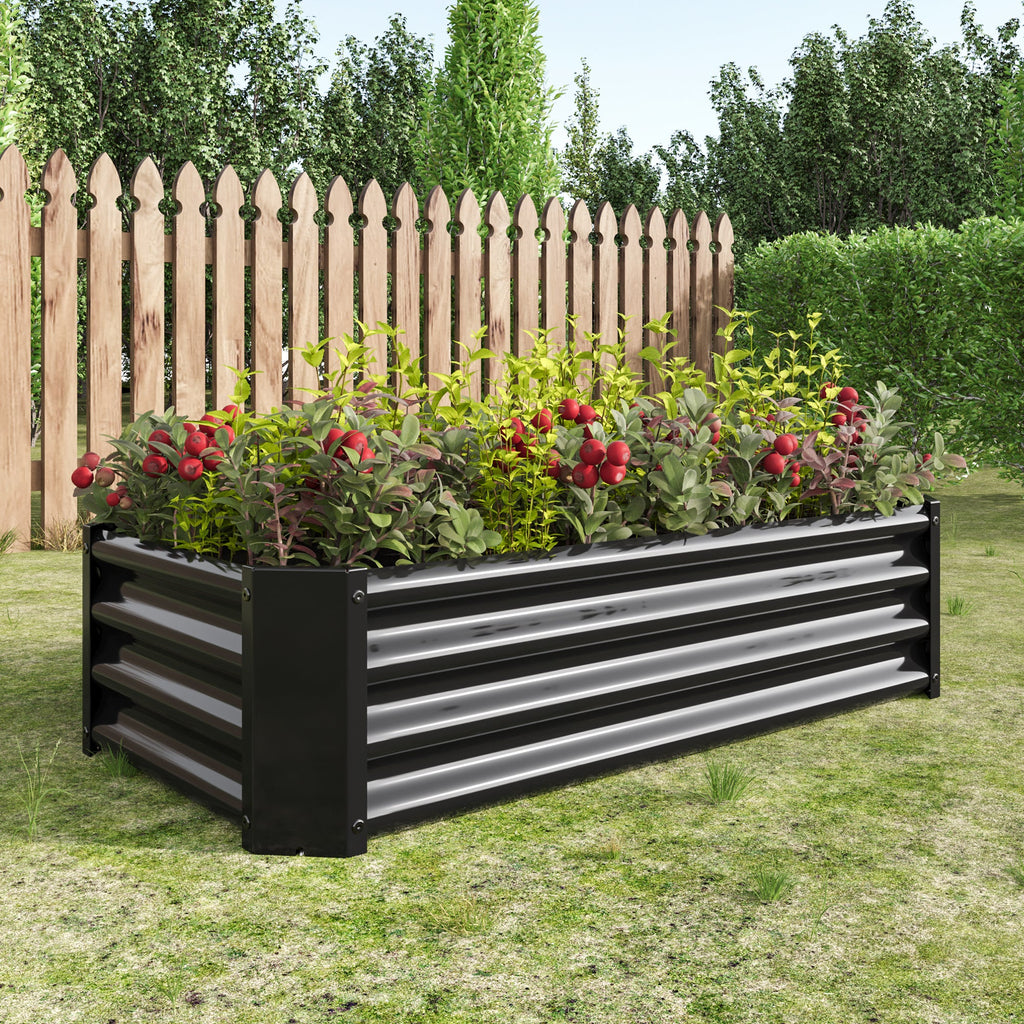 4x2x1ft Metal Raised Garden Bed Black Rectangle Planter Box Vegetables Herbs