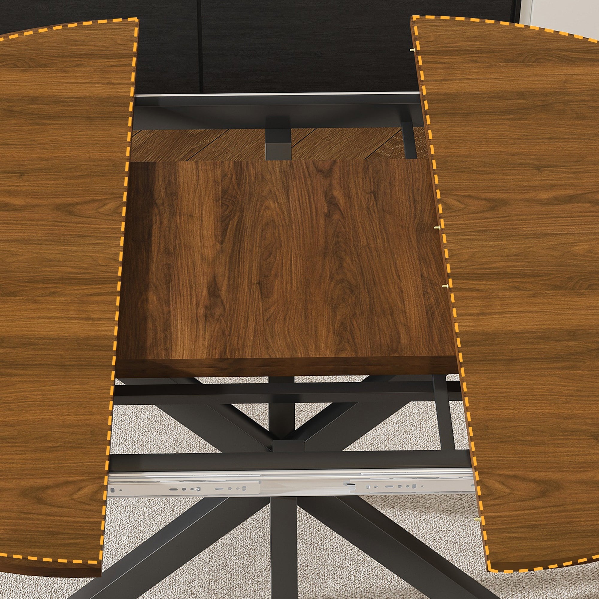 Modern Solid Wood Veneer Retractable Dining Table