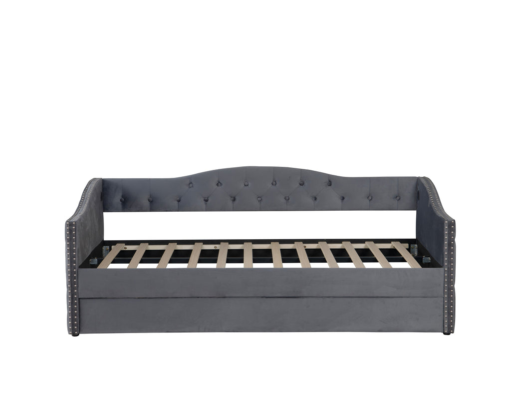 Twin Size Upholstered Daybed with Trundle and USB Charging Design