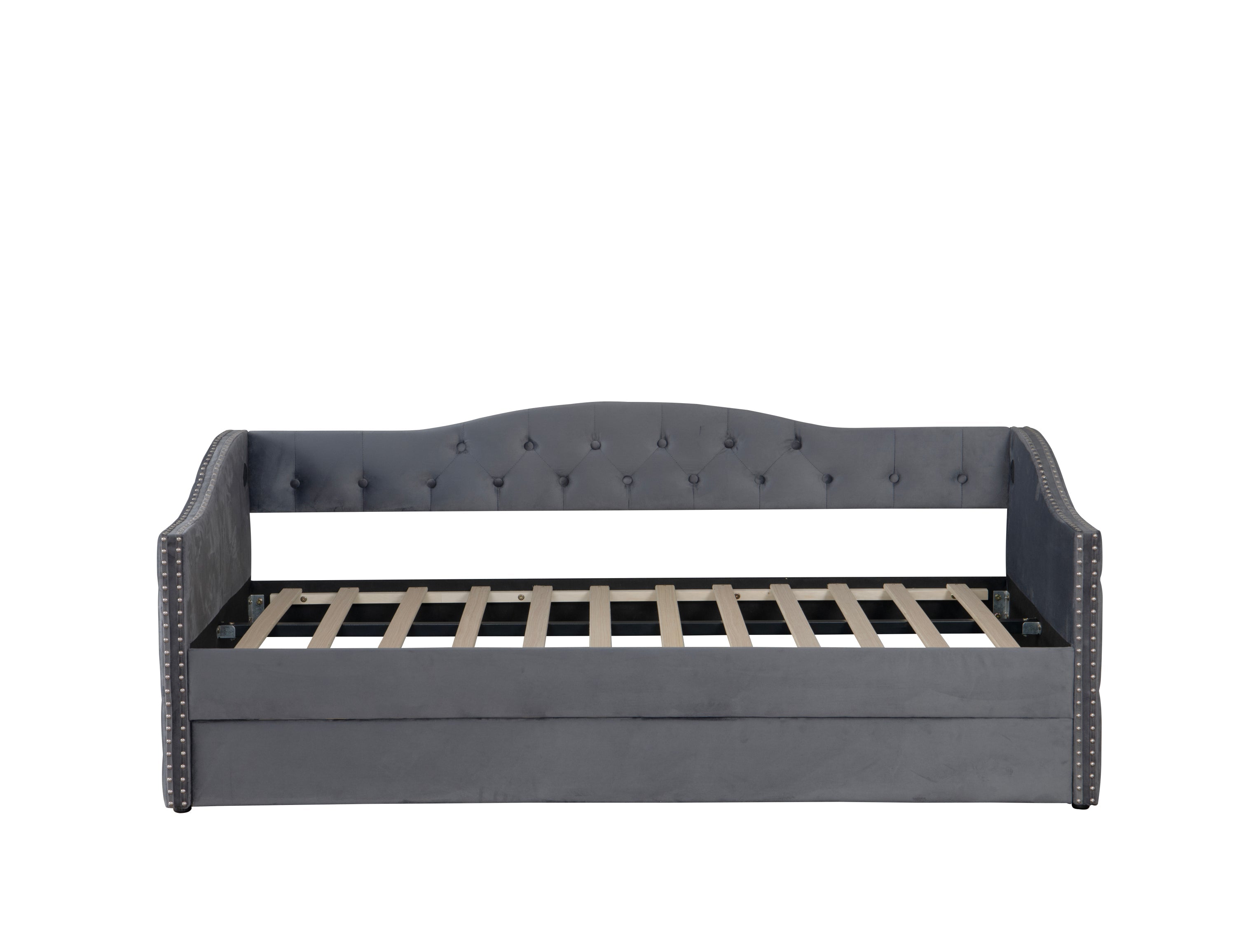 Twin Size Upholstered Daybed with Trundle and USB Charging Design