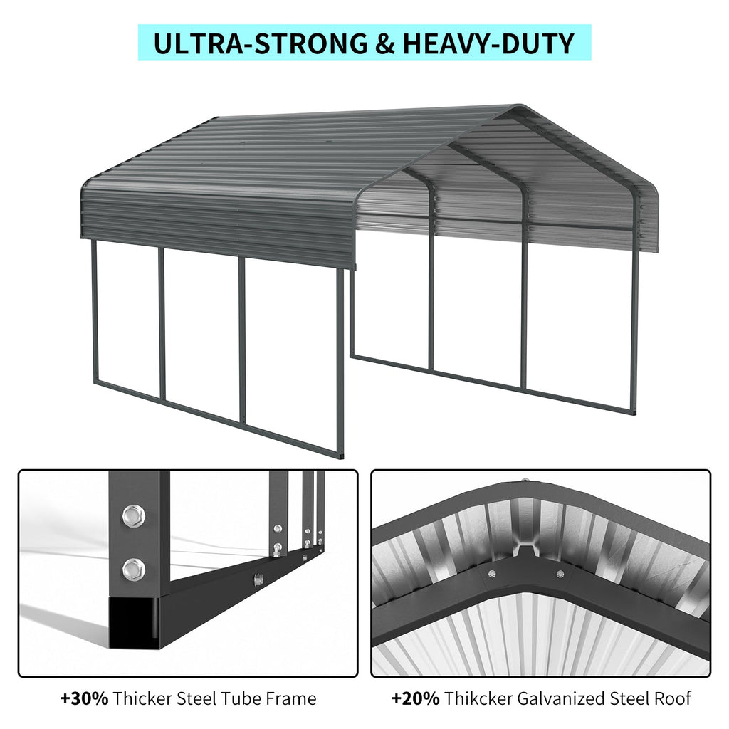 10x15 FT Metal Carport Heavy Duty Galvanized Steel Roof Outdoor Car Garage