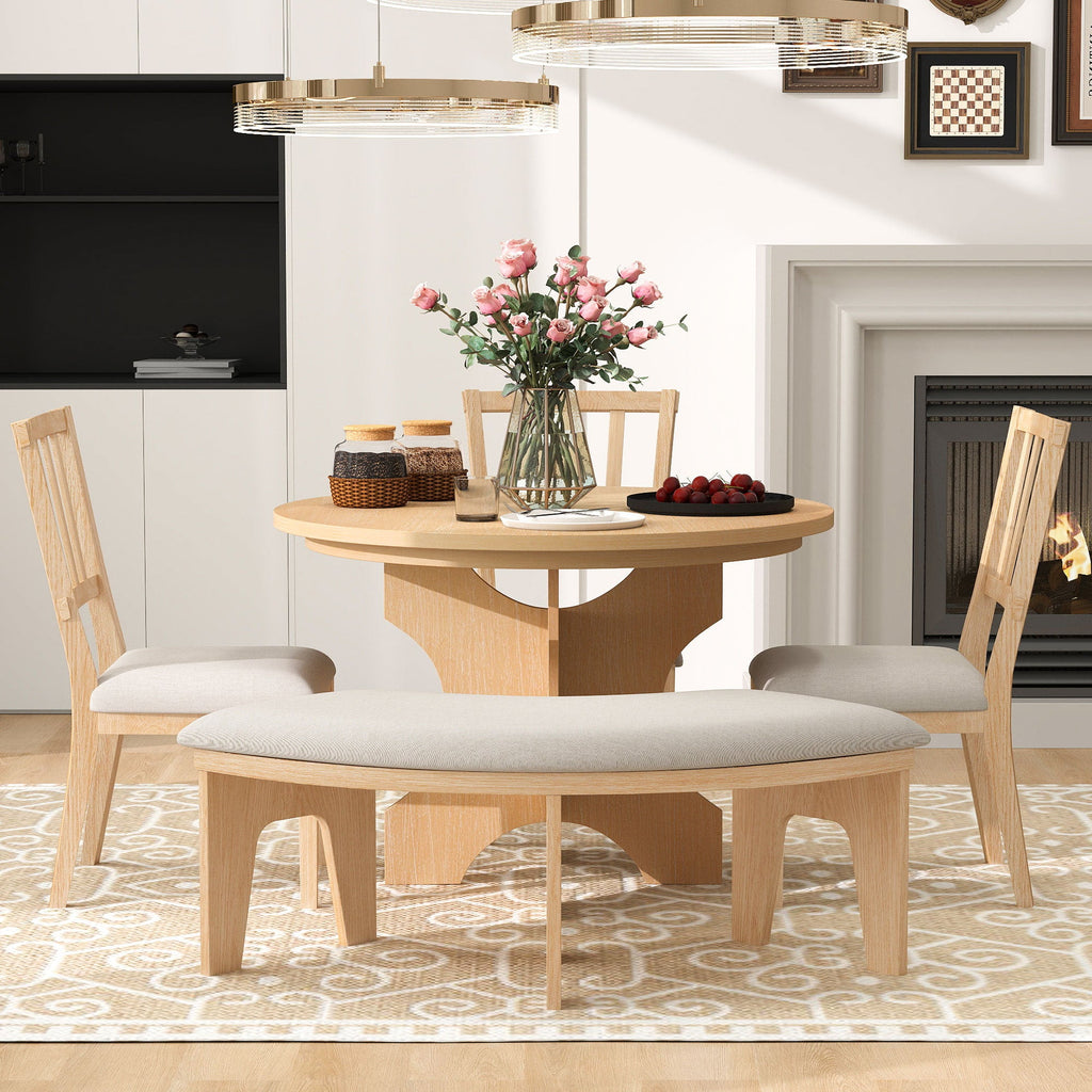 Rustic Charm Round Dining Set with 3 Upholstered Chairs