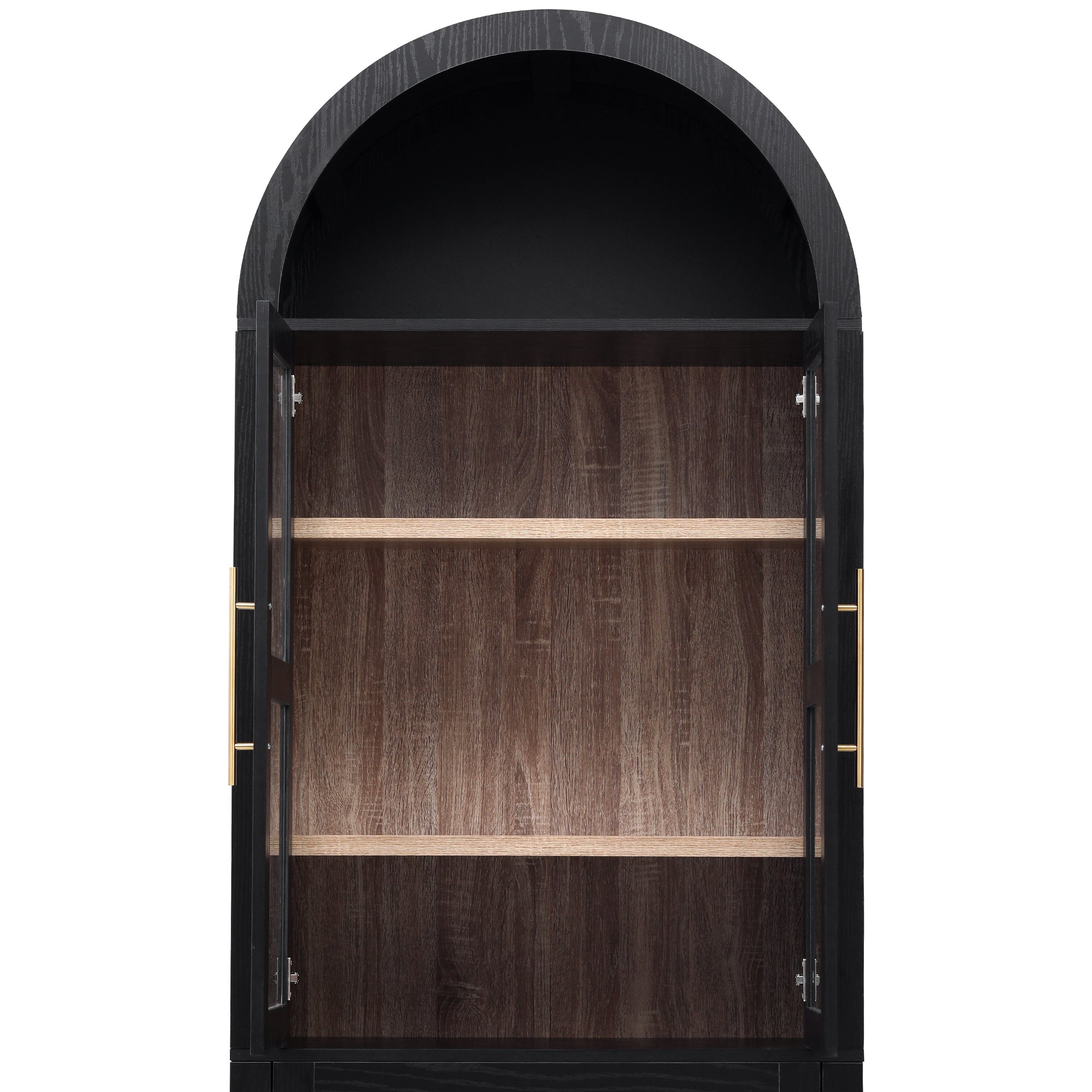 71” Tall Arched Modern Farmhouse Kitchen Pantry Cabinet with 2 Large Drawers