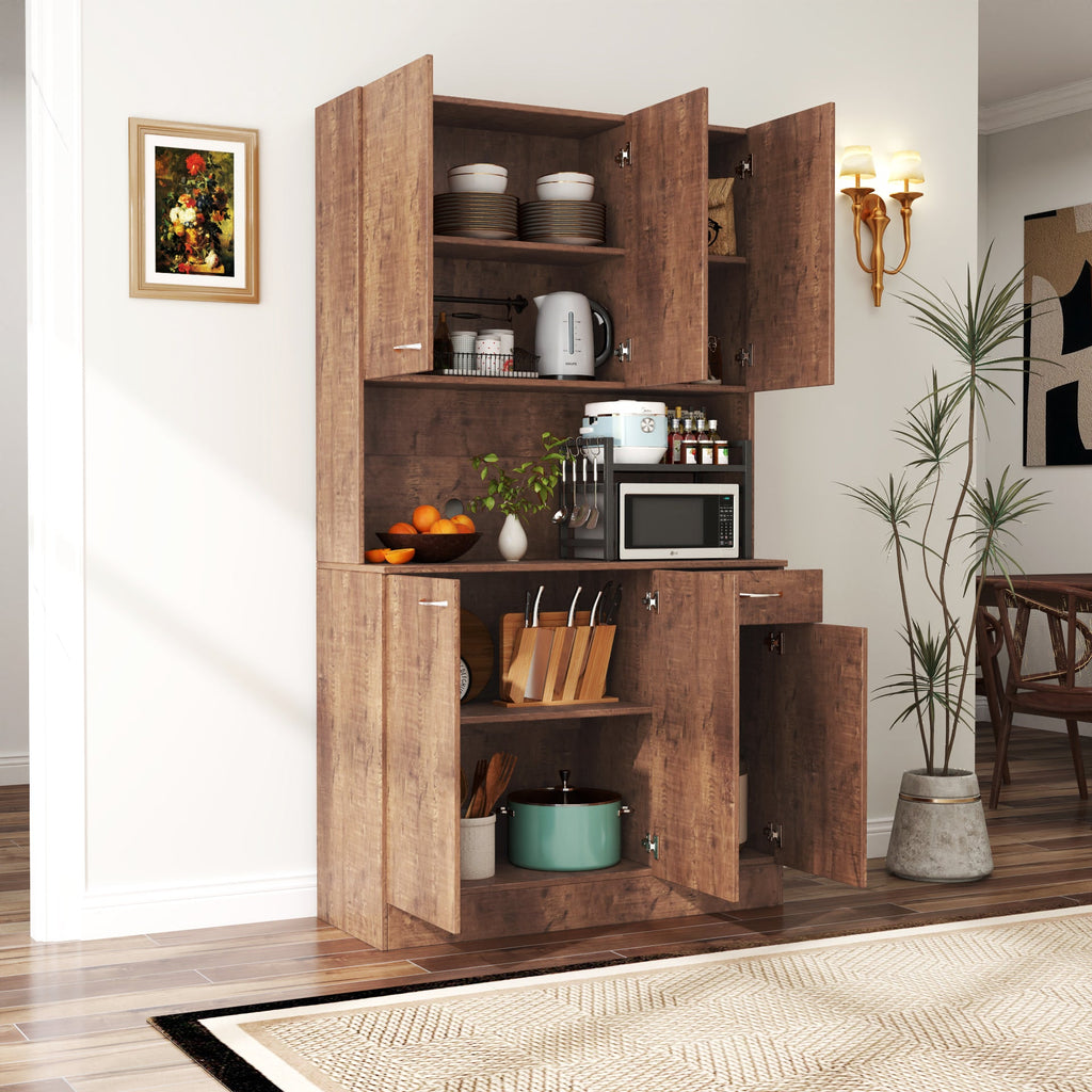 70.87' Tall White Kitchen Cabinet with 6-Doors