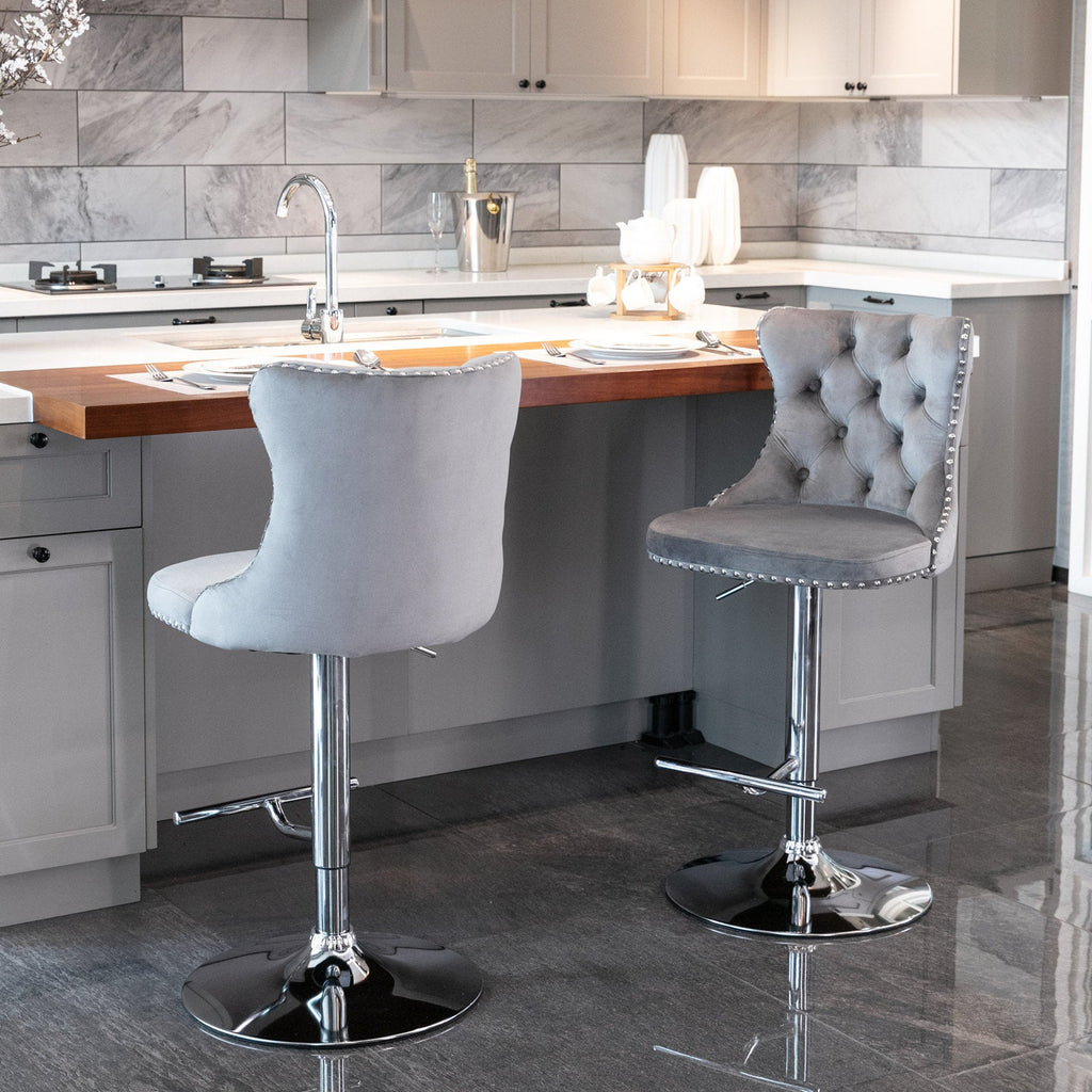25-33 Inch Modern Velvet Swivel Barstools (Set of 2)