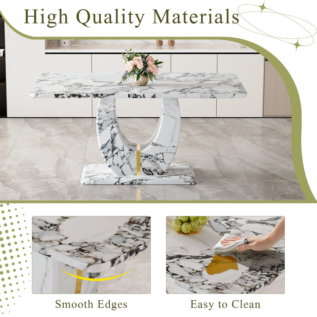 Modern 63'' Imitation Marble Dining Table for 4-6 people