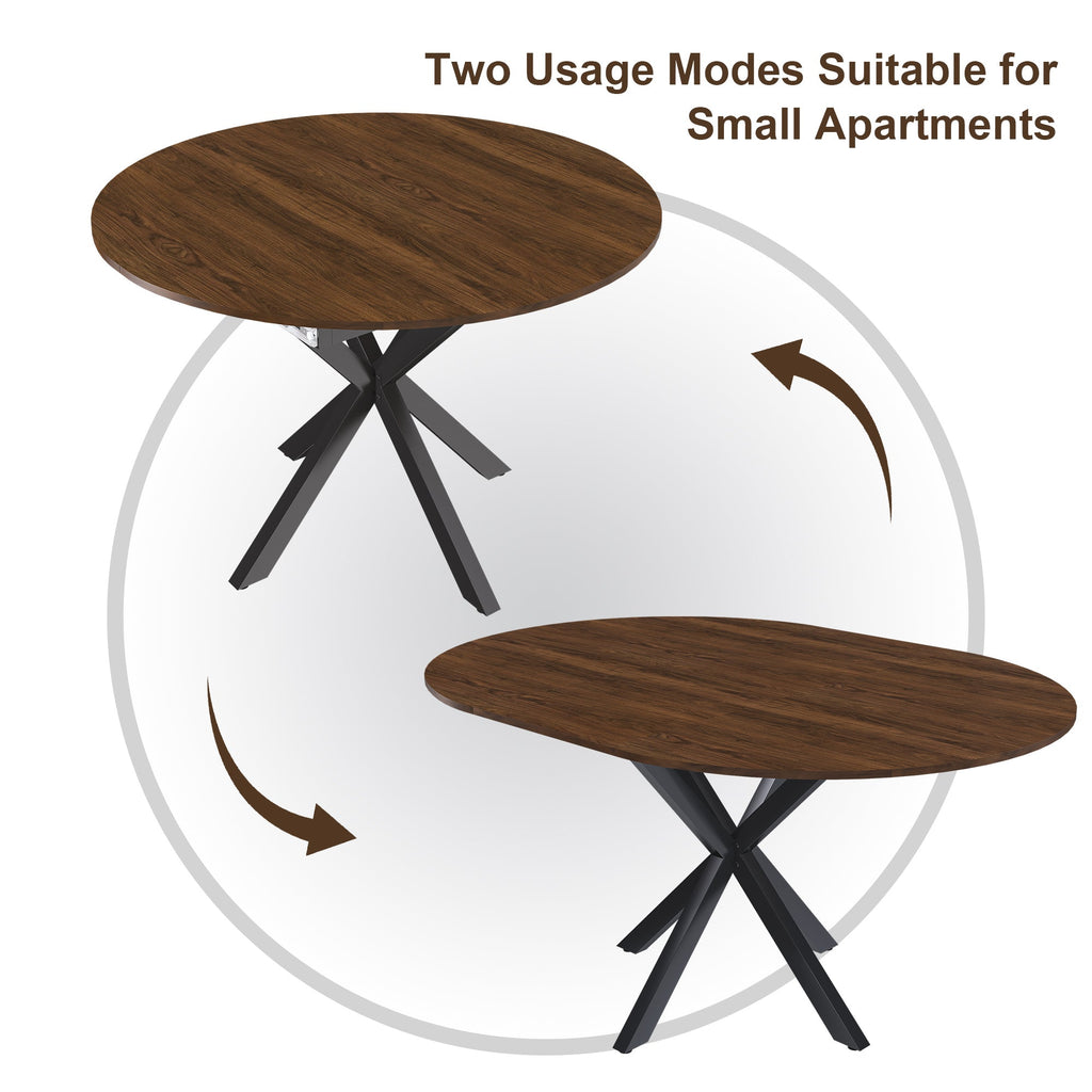 Modern Solid Wood Veneer Retractable Dining Table