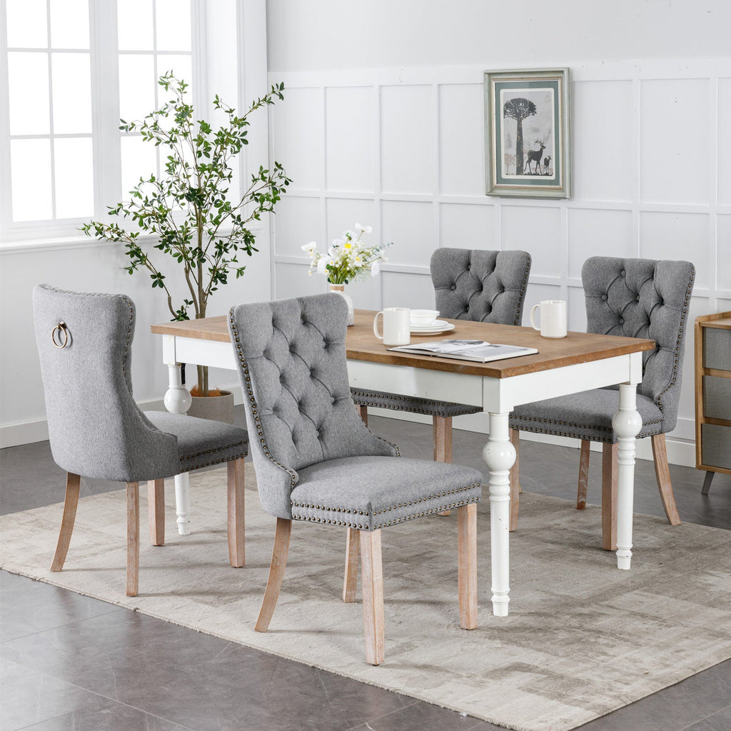 Linen Contemporary Tufted Flax Upholstered Dining Chairs (Set of 2)