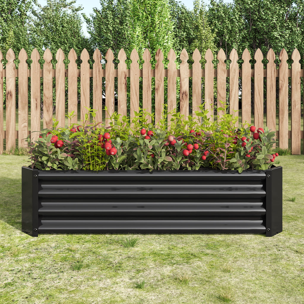 4x2x1ft Metal Raised Garden Bed Black Rectangle Planter Box Vegetables Herbs