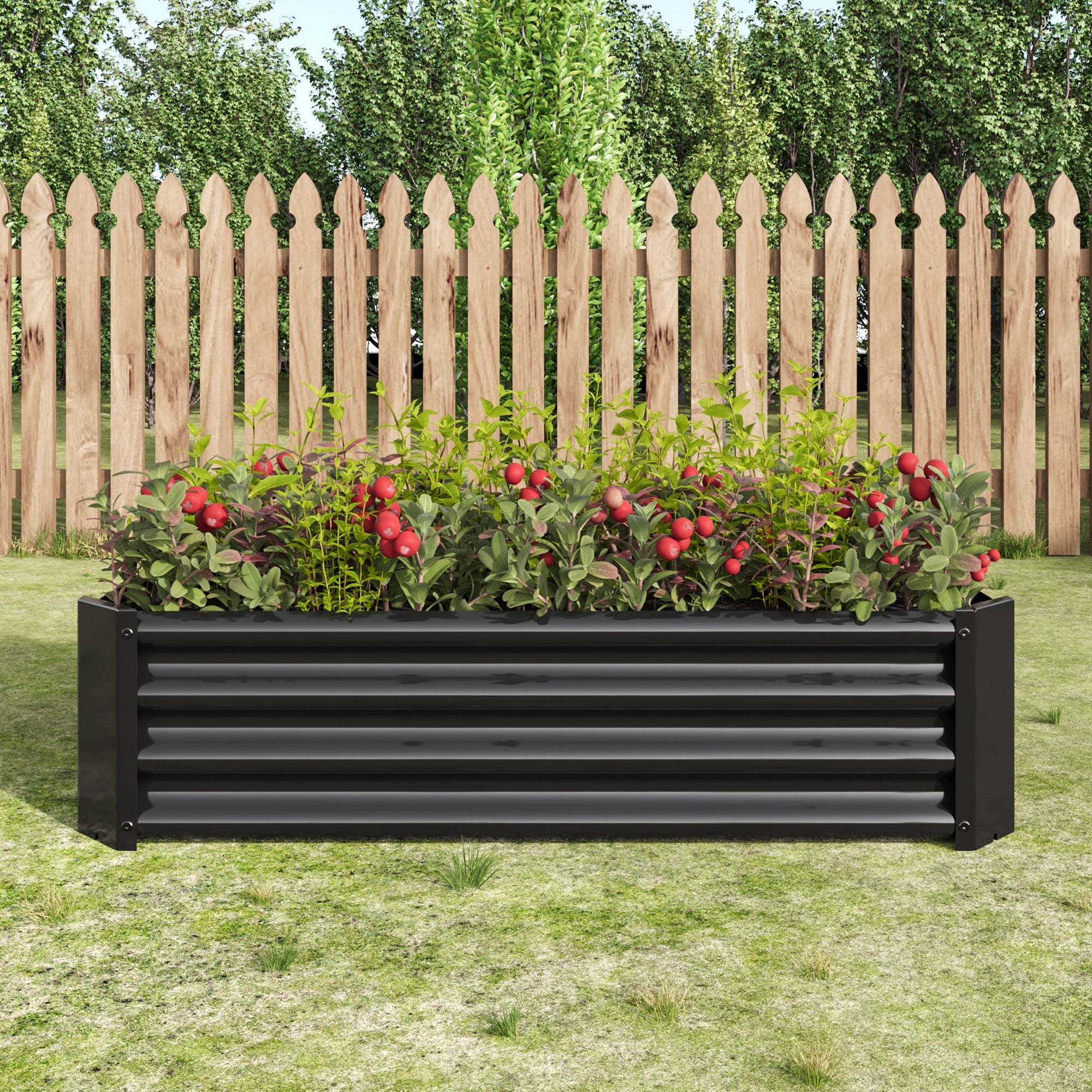 4x2x1ft Metal Raised Garden Bed Black Rectangle Planter Box Vegetables Herbs