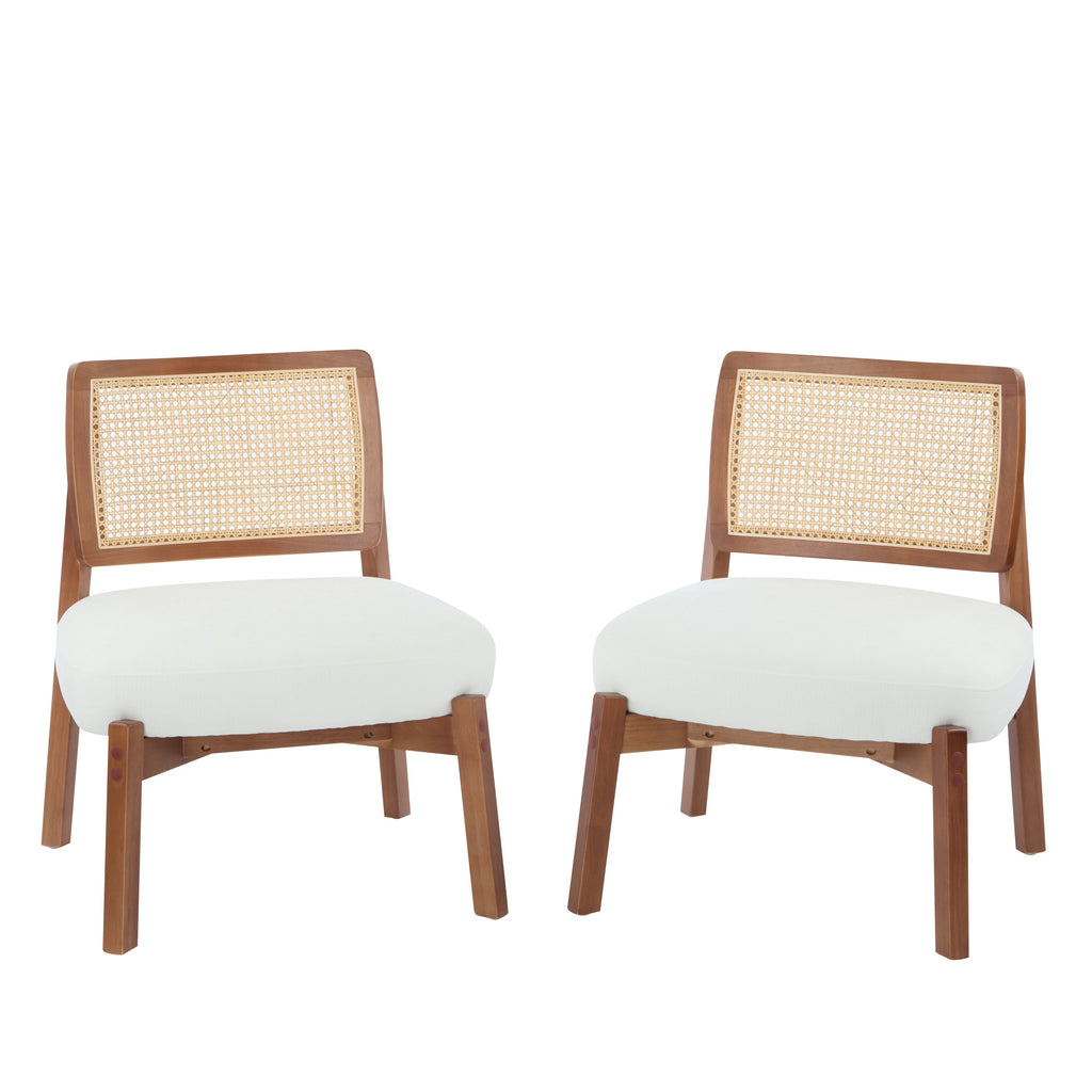 Modern Beige Lounge Chair with Woven Backrest (Set of 2)