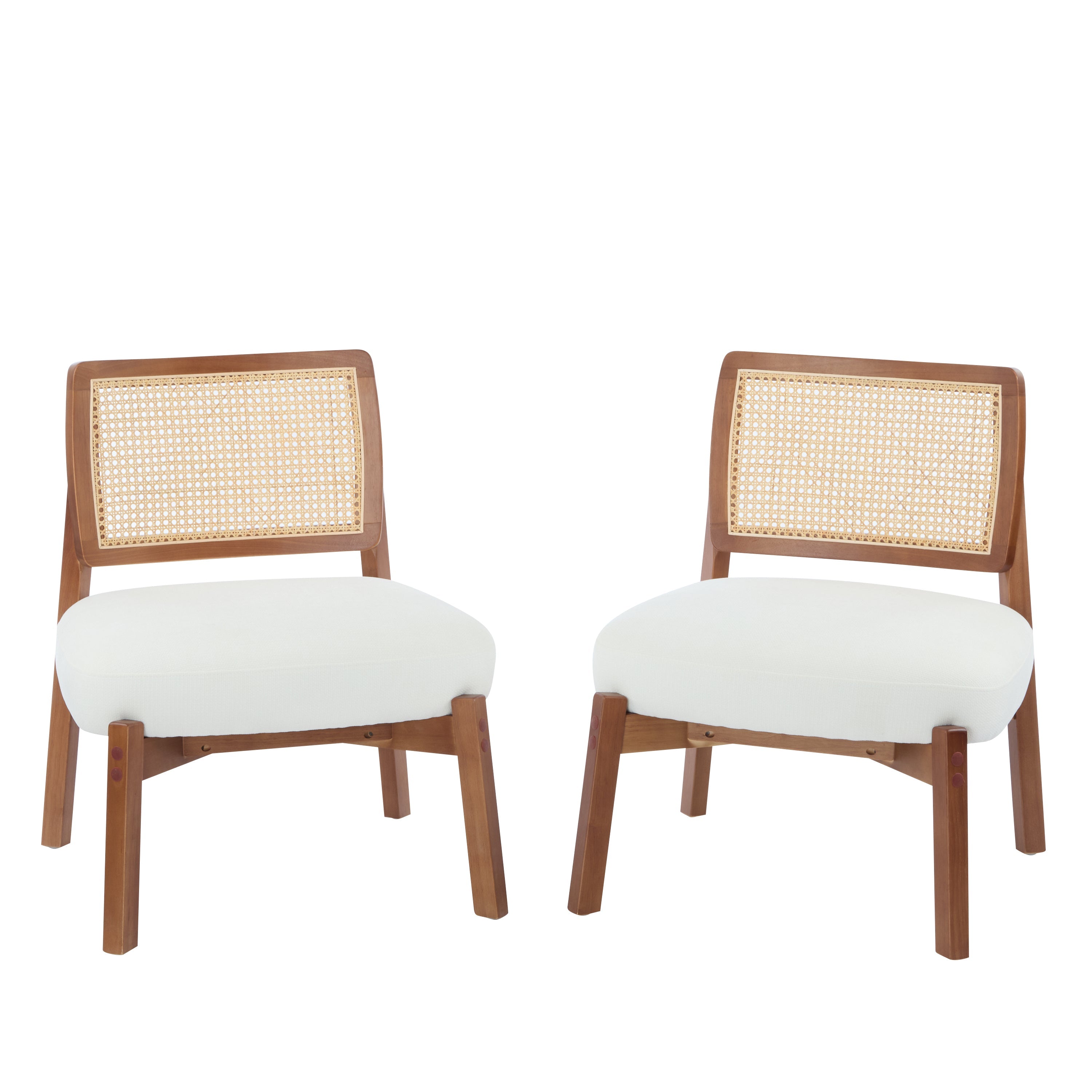 Modern Beige Lounge Chair with Woven Backrest (Set of 2)