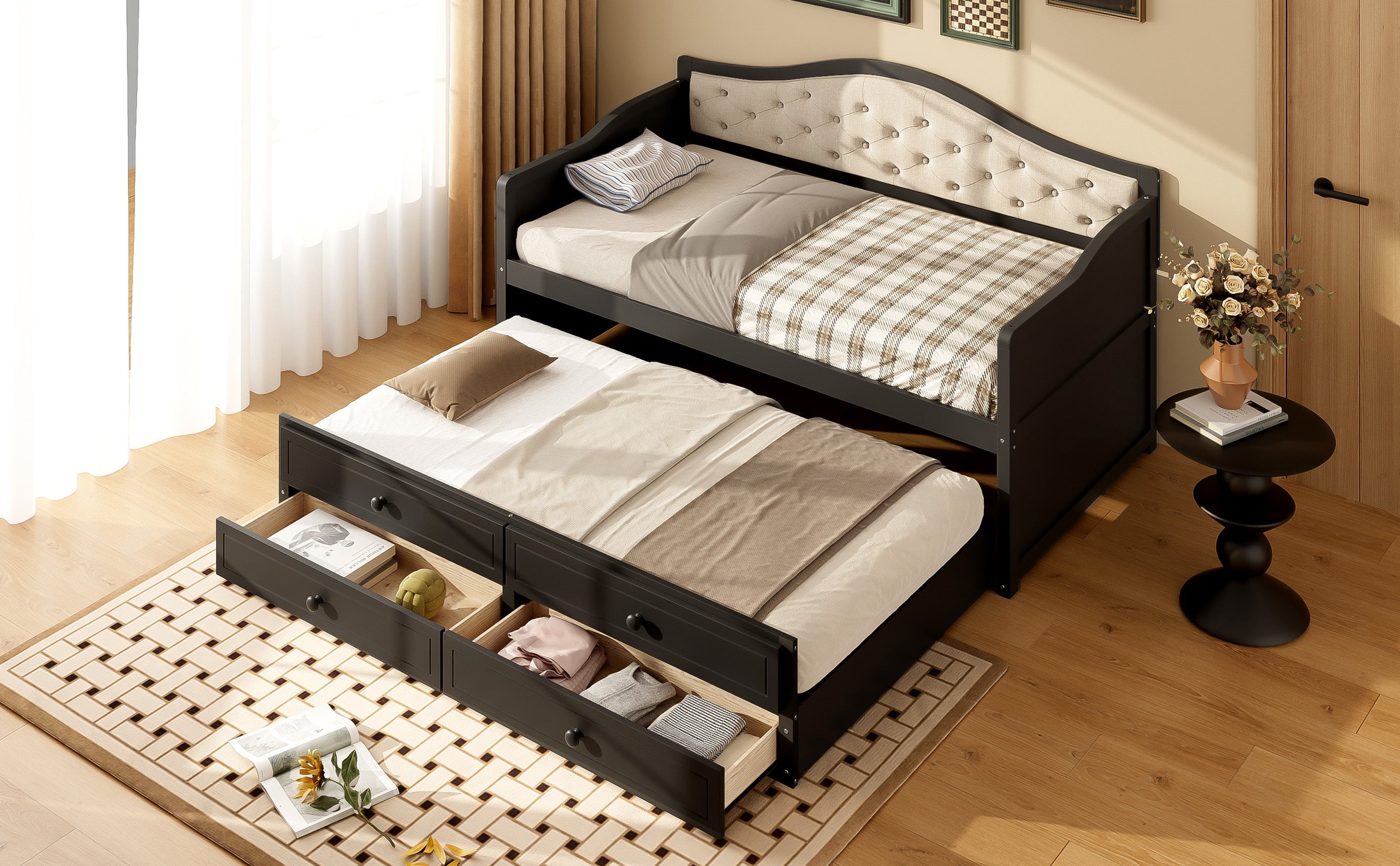 Wooden Twin Sofa Bed with Trundle