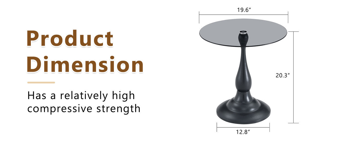 20" Small Luxury Metal Round Side Table with a Glass Top