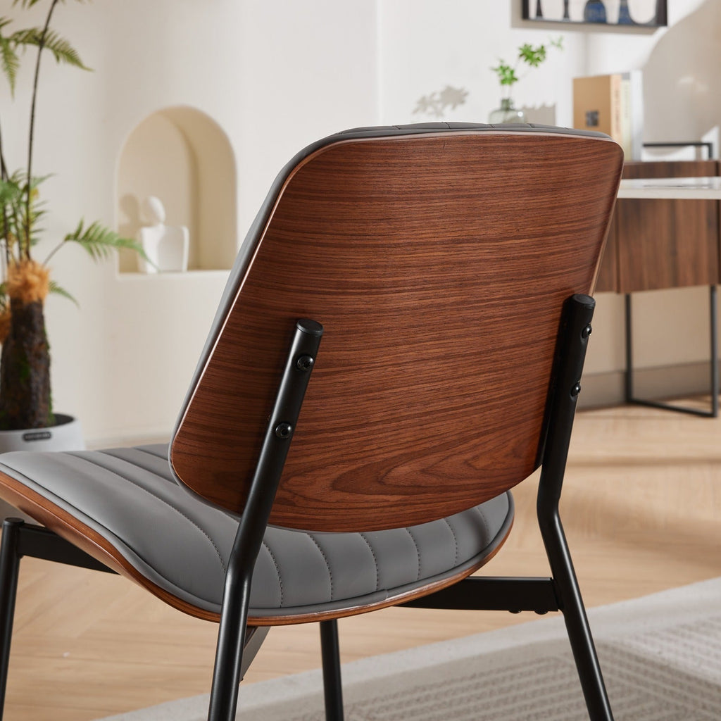 Mid Century Modern Retro Faux Leather Dining Chairs with Walnut Bentwood (Set of 2)