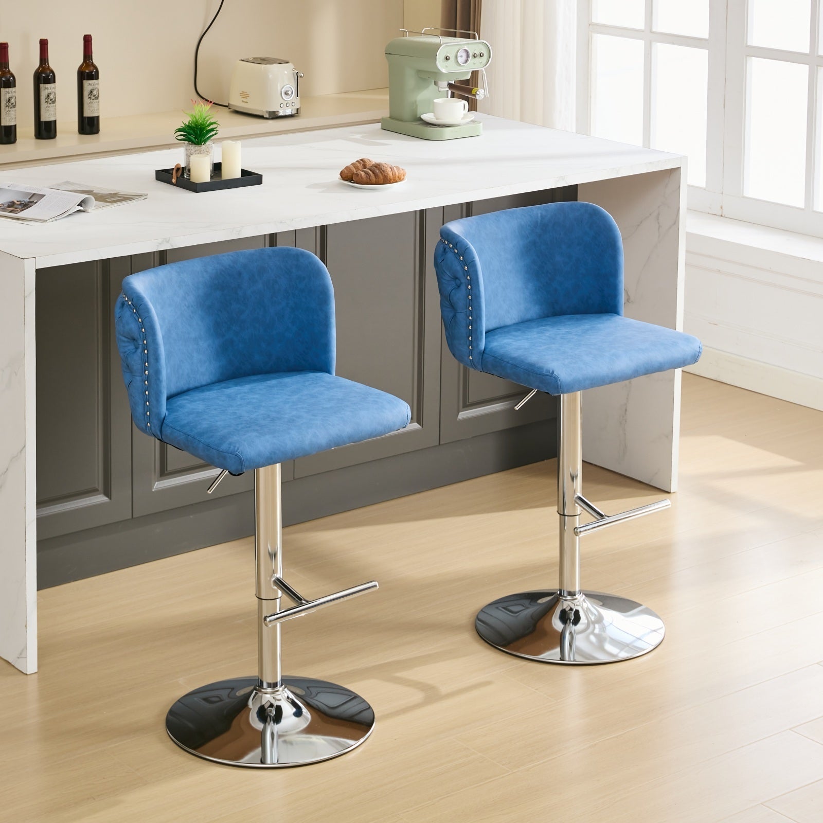 Modern PU Upholstered Bar Stools (Set of 2)