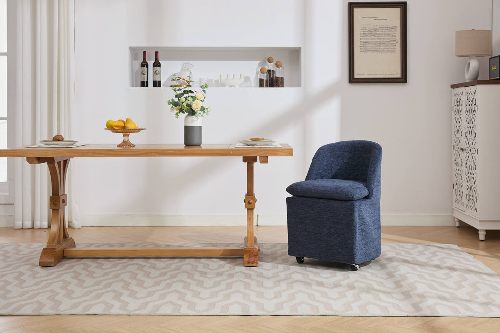 Chenille Fabric Dining Chairs with Universal Wheels