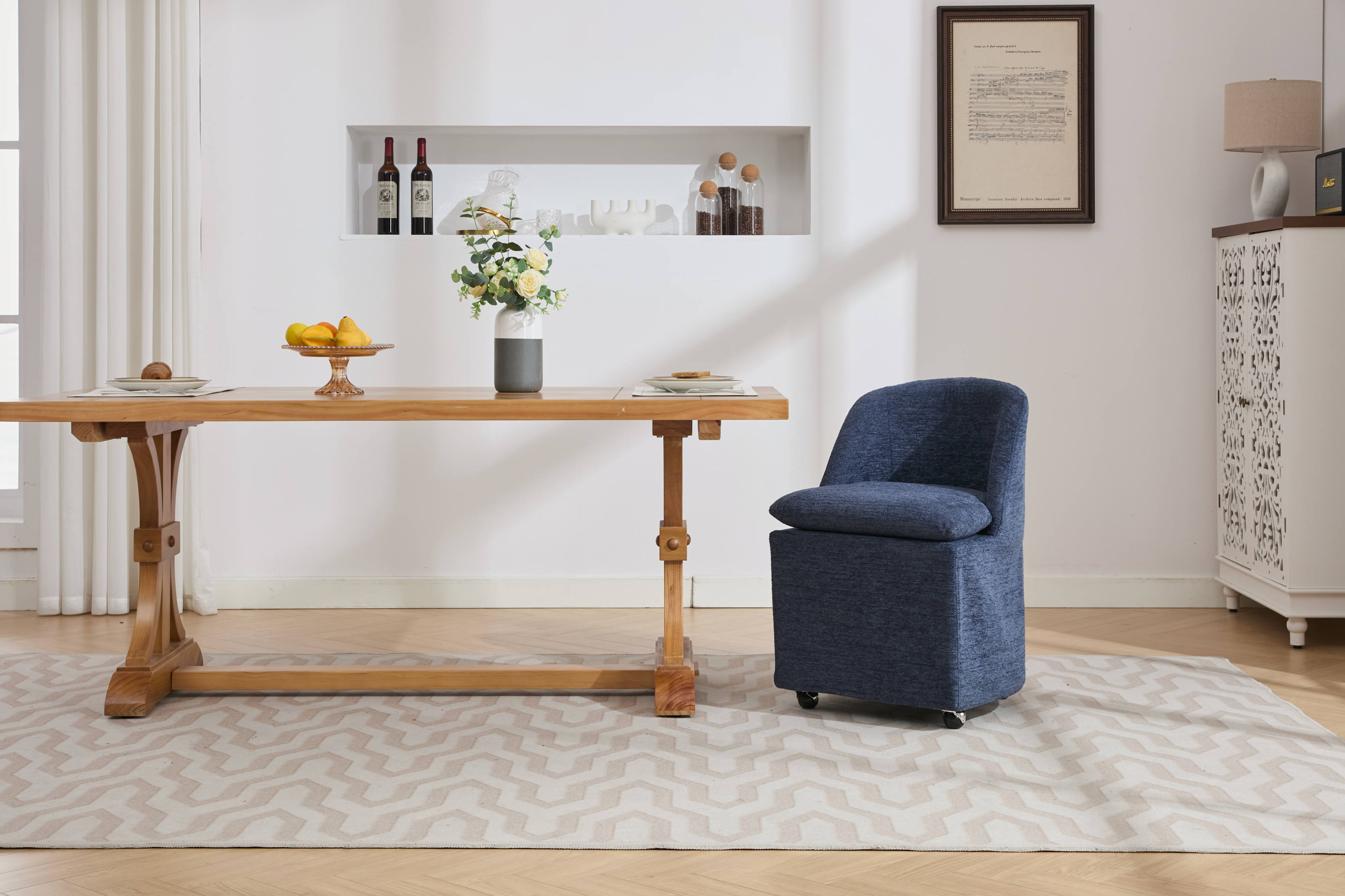 Chenille Fabric Dining Chairs with Universal Wheels
