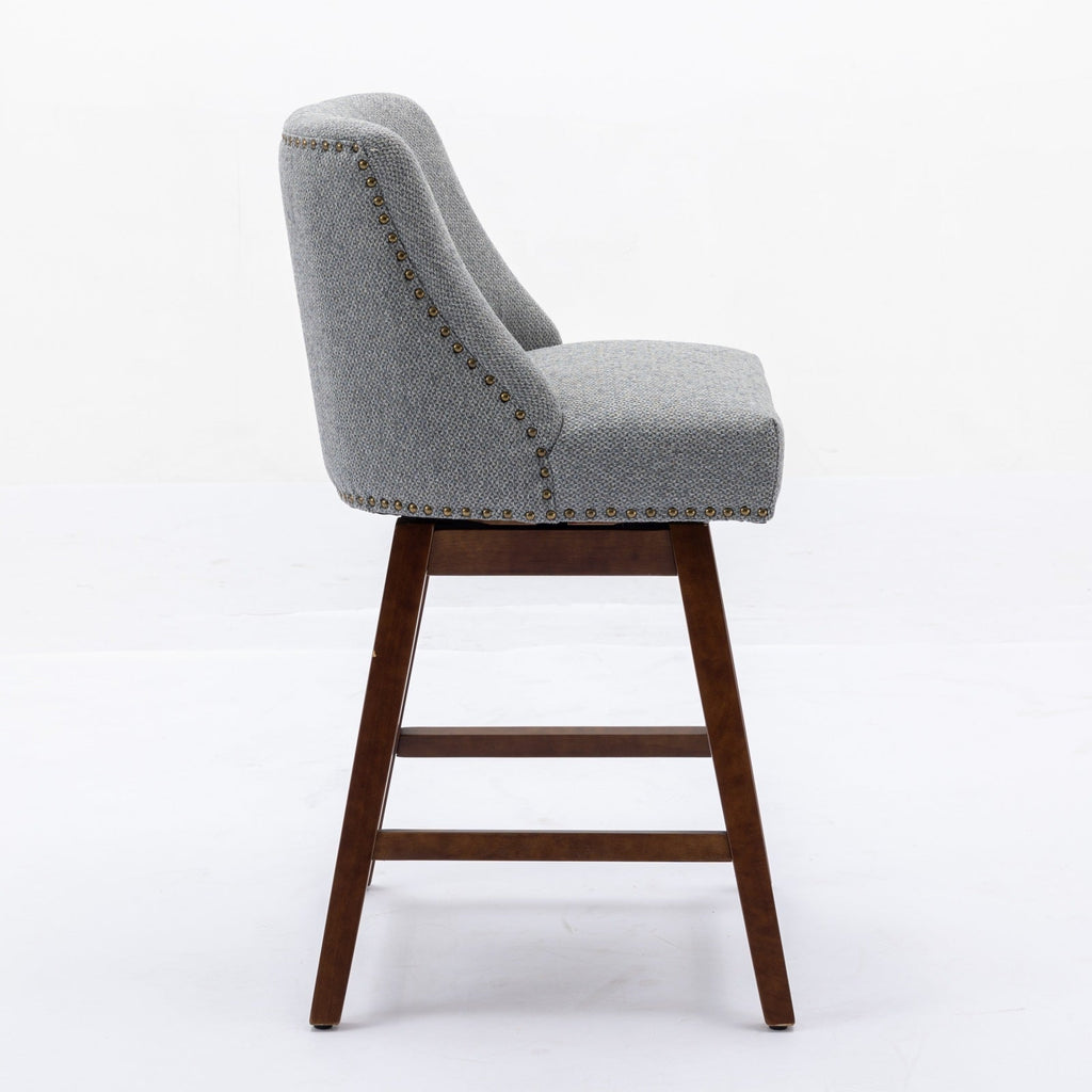 Upholstered Swivel Counter Height Bar Stools with Nailhead Trim (Set of 2)