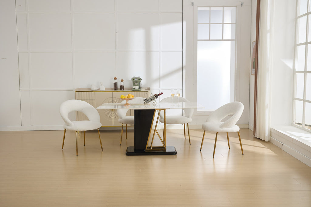 Velvet/Teddy Fabric Dining Chairs with Curved Backrest