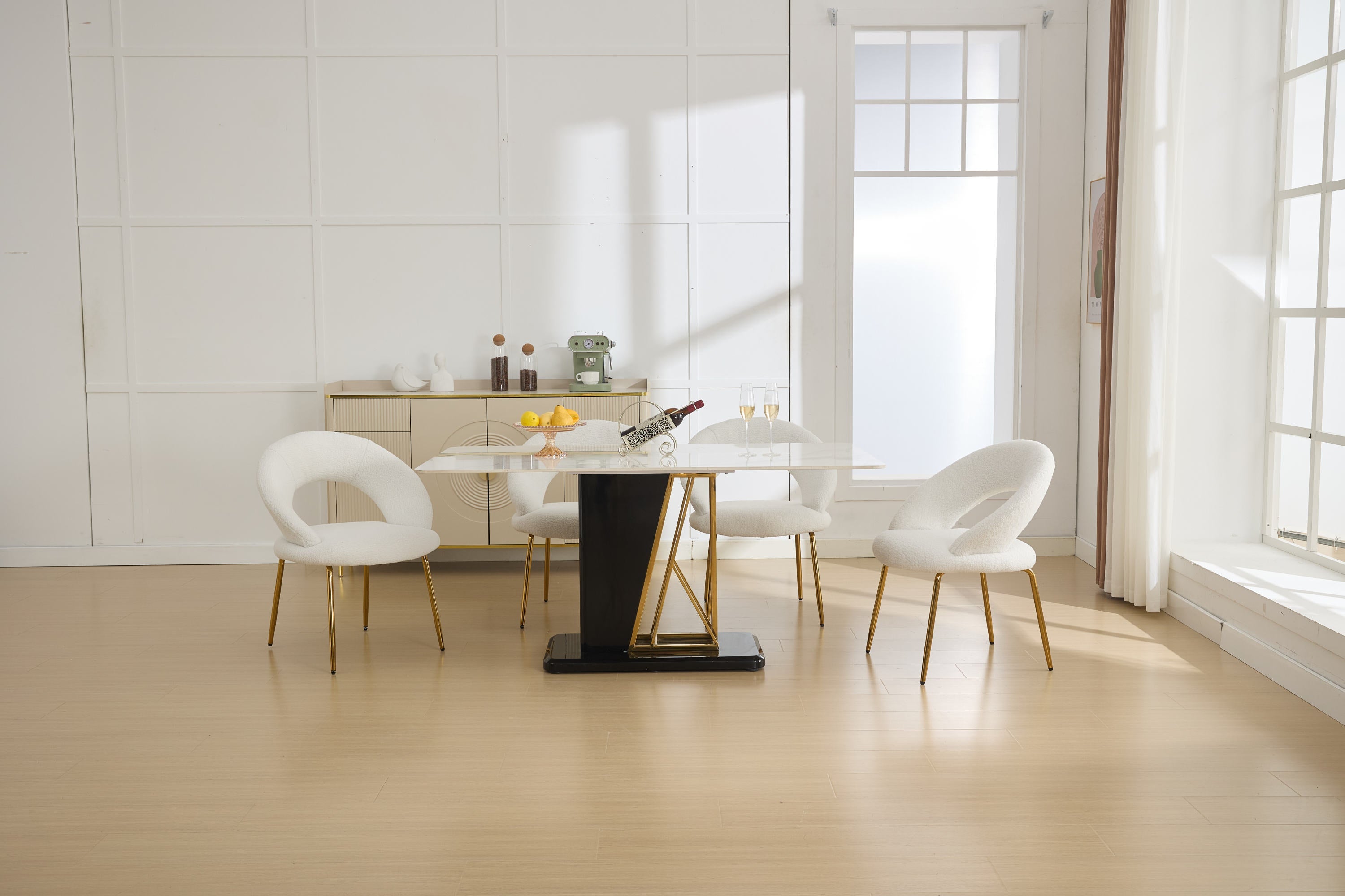 Velvet/Teddy Fabric Dining Chairs with Curved Backrest