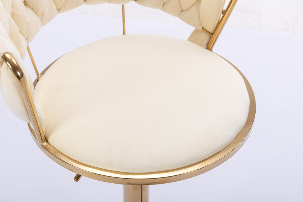 Swivel Height Adjustable Velvet Bar Stools with Golden Leg (Set of 2 )