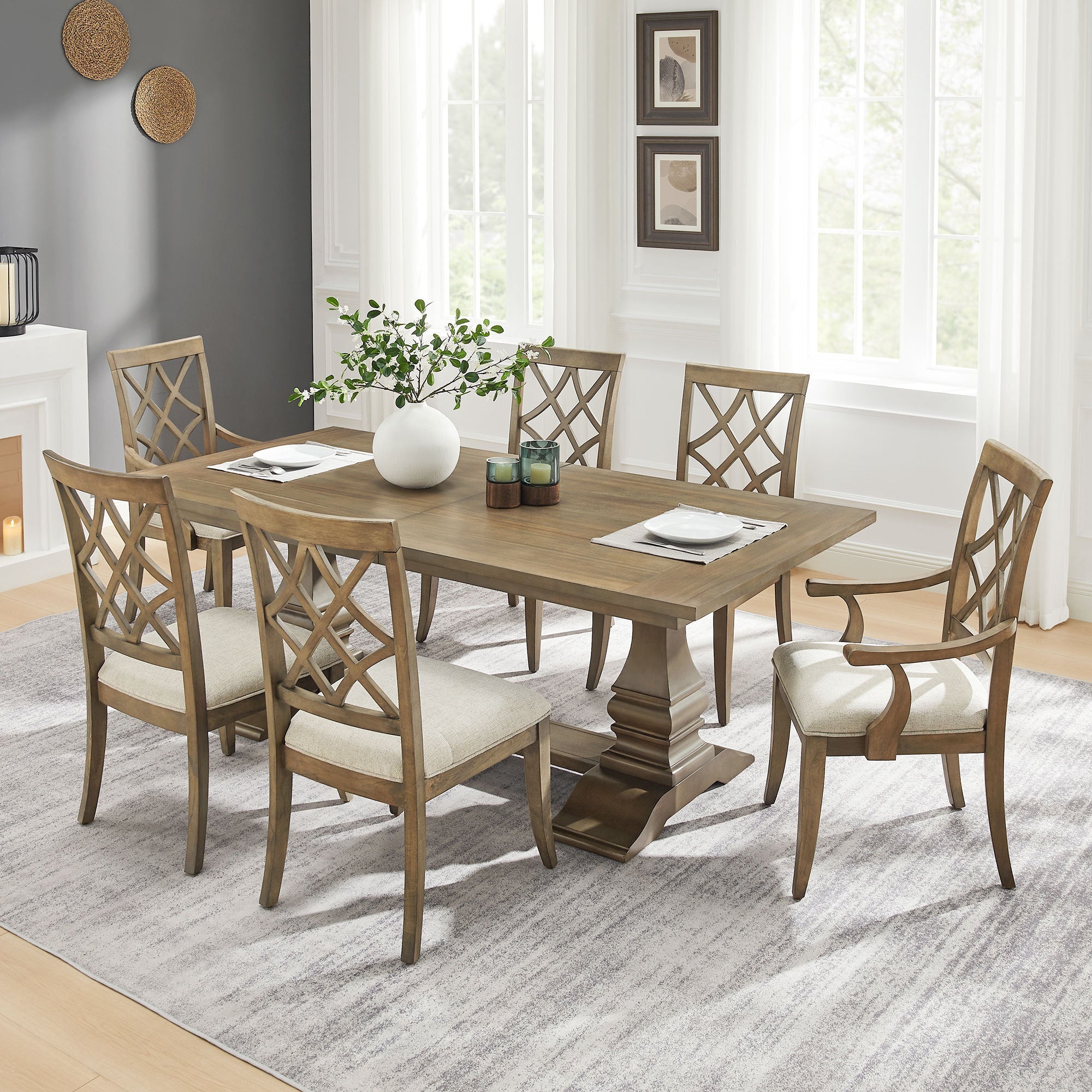 Wooden Frame Upholstered Dining Chairs (Set of 2)