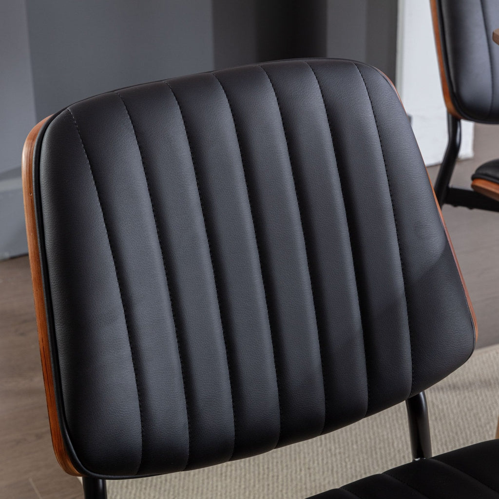 Mid Century Modern Retro Faux Leather Dining Chairs with Walnut Bentwood (Set of 2)