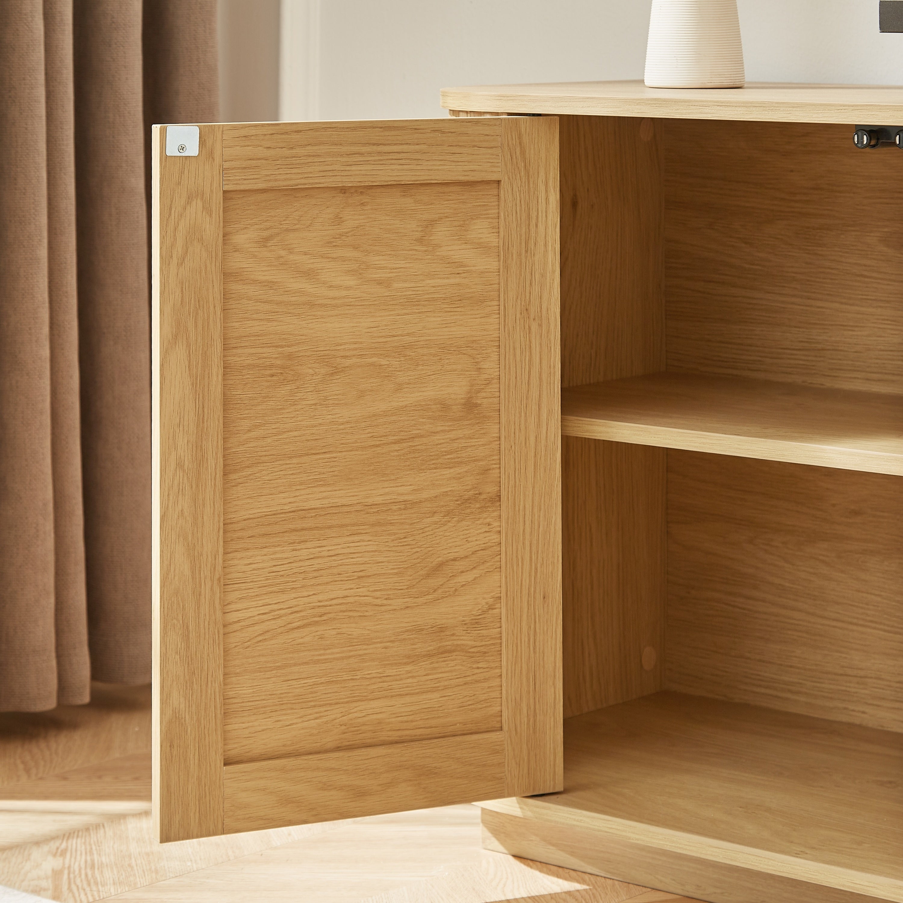 64-Inch Wavy Wooden Vertical Stripe TV Stand Cabinet