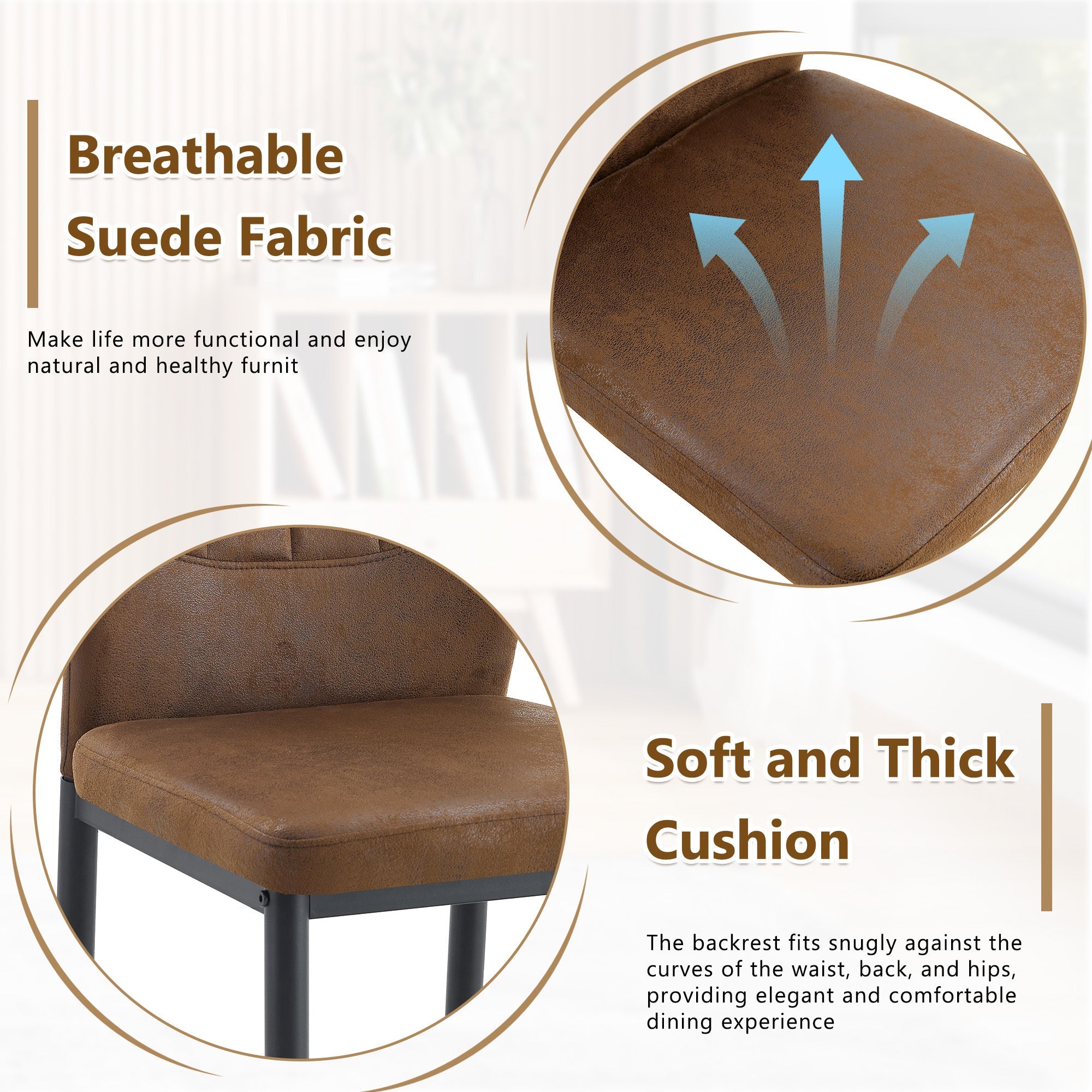 Brown Black Dining Chairs with Shell (Set of 4)