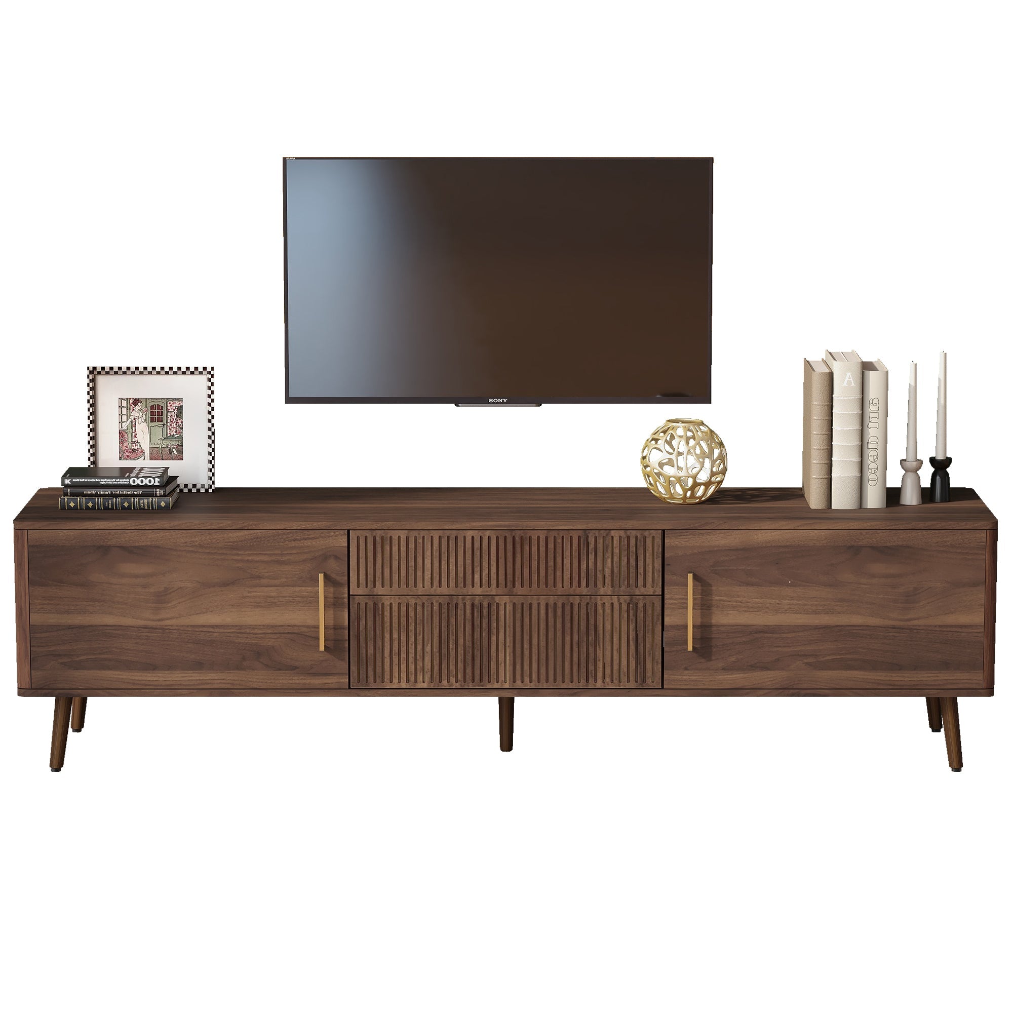 Mid Century TV Stand with 2 Drawers