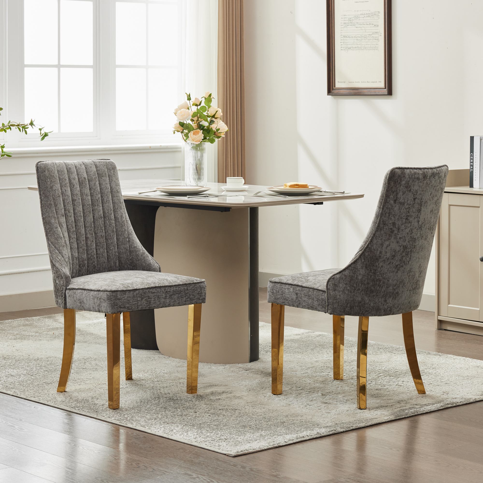 Rayon Cloth Flocking Chenille Dining Chairs (Set of 2 )
