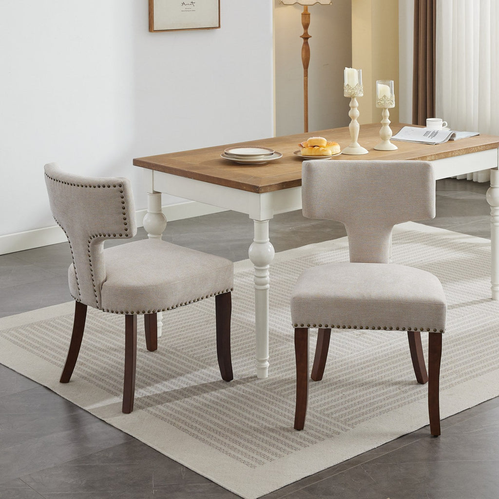 Mid Century Farmhouse Linen Fabric Dining Chairs (Set of 2)