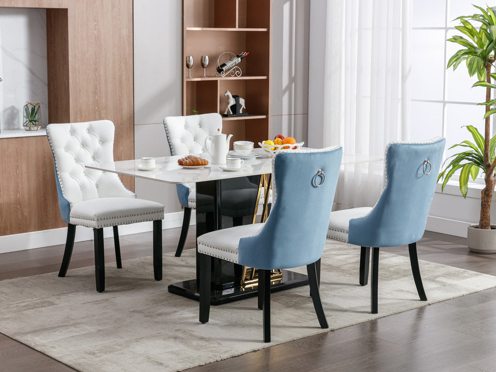 Tufted Solid Wood PU Upholstered Dining Chair with Wood Legs (Set of 2)