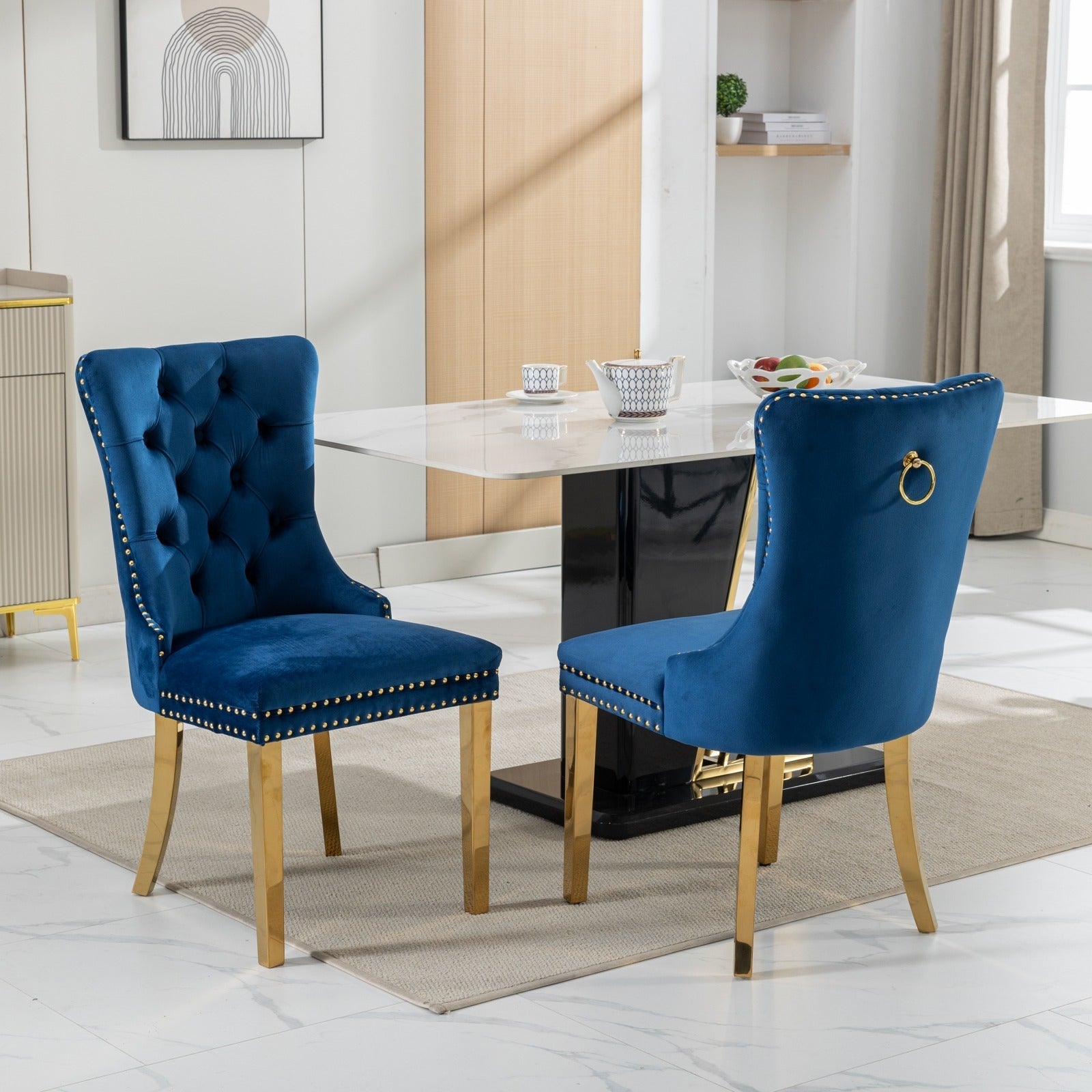 Modern High-end Tufted Solid Wood Velvet Dining Chairs (Set of 2)