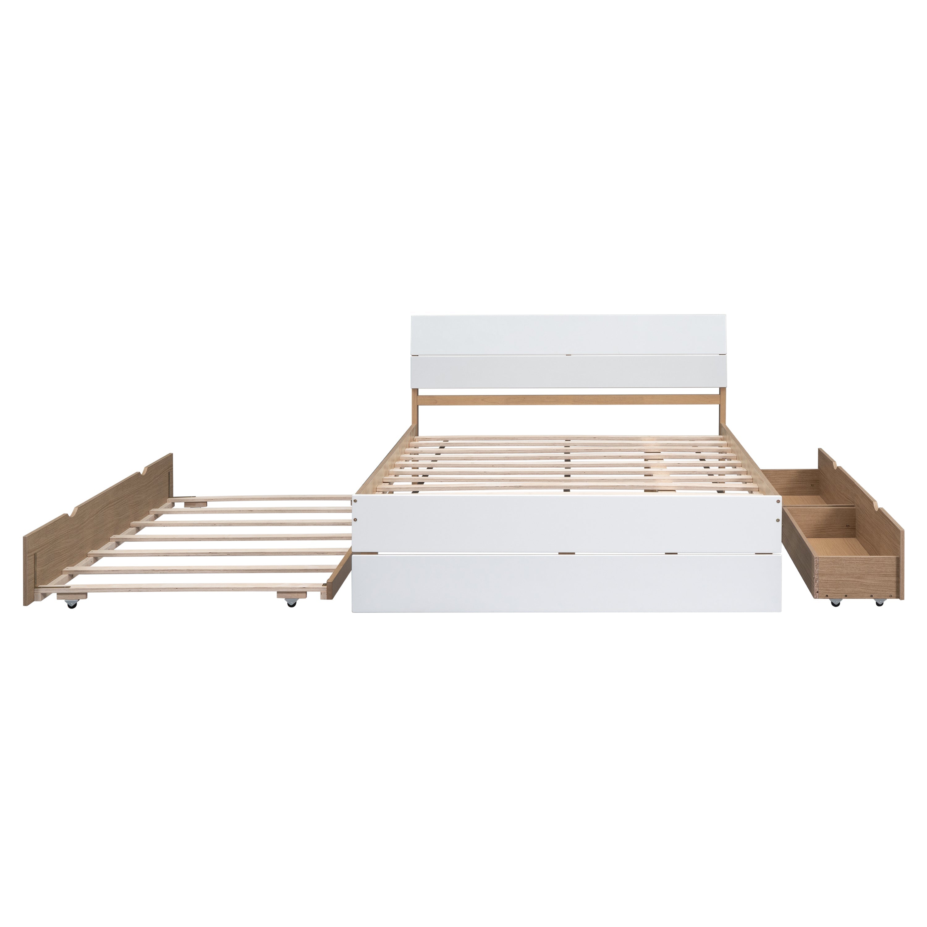Modern Full Size Bed Frame with Twin Size Trundle and 2 Drawers
