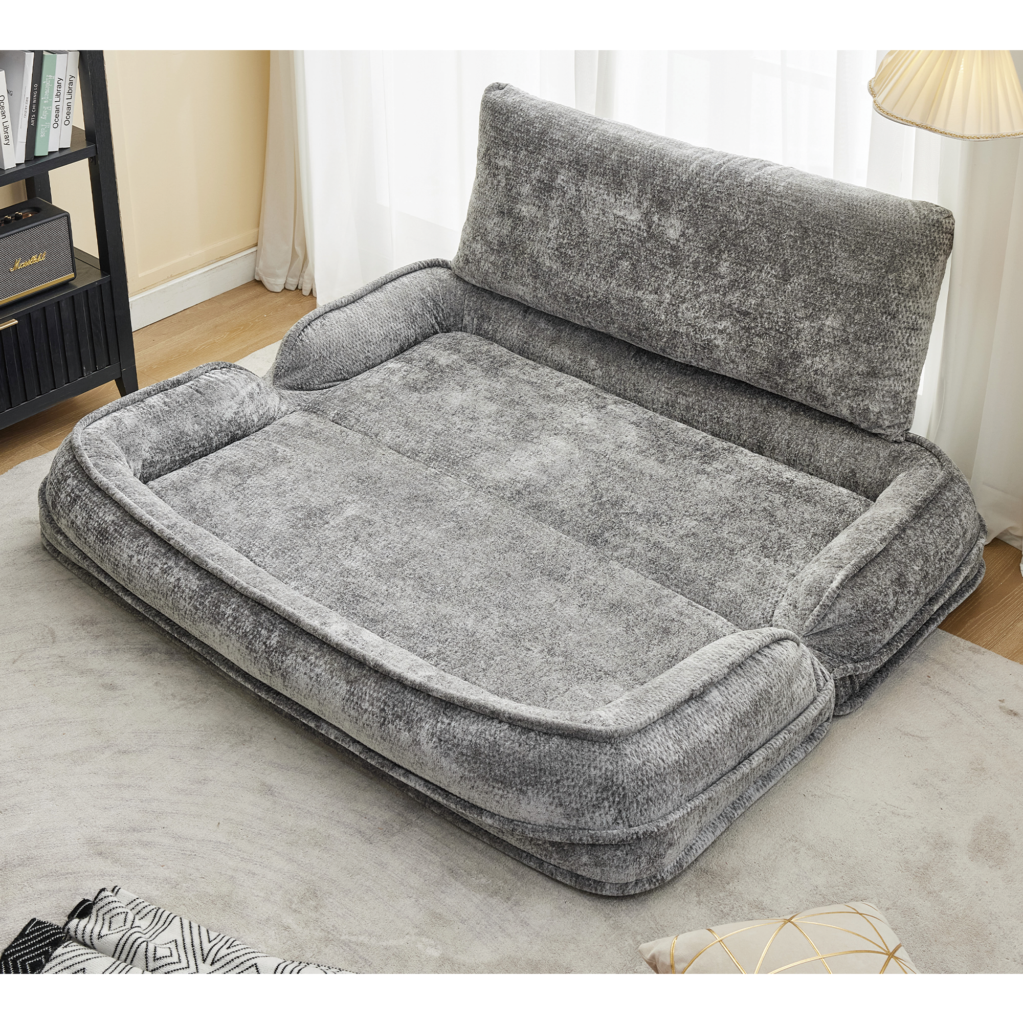 2-in-1 Extra Large Chenille Floor Couch Loveseat for Humans & Dogs