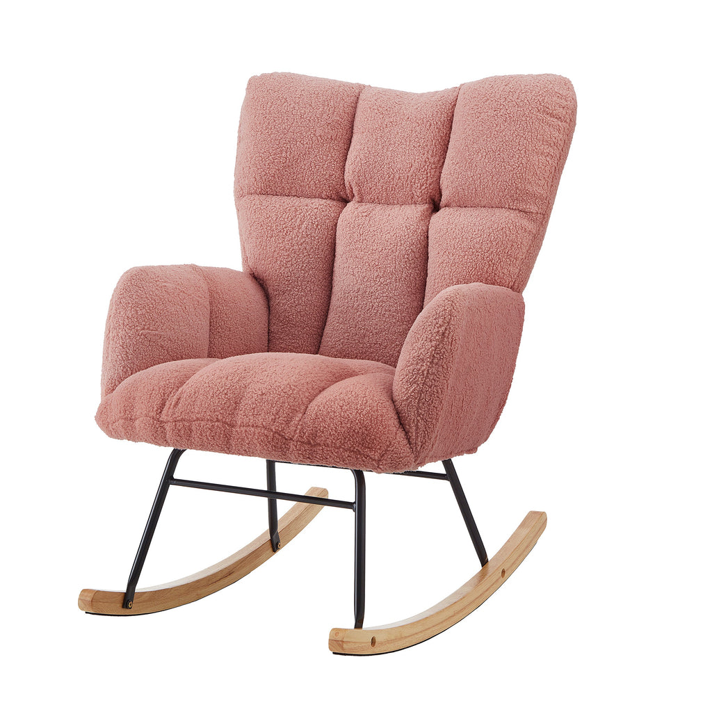 Tufted Upholstered Teddy Fabric Glider Rocking Chair