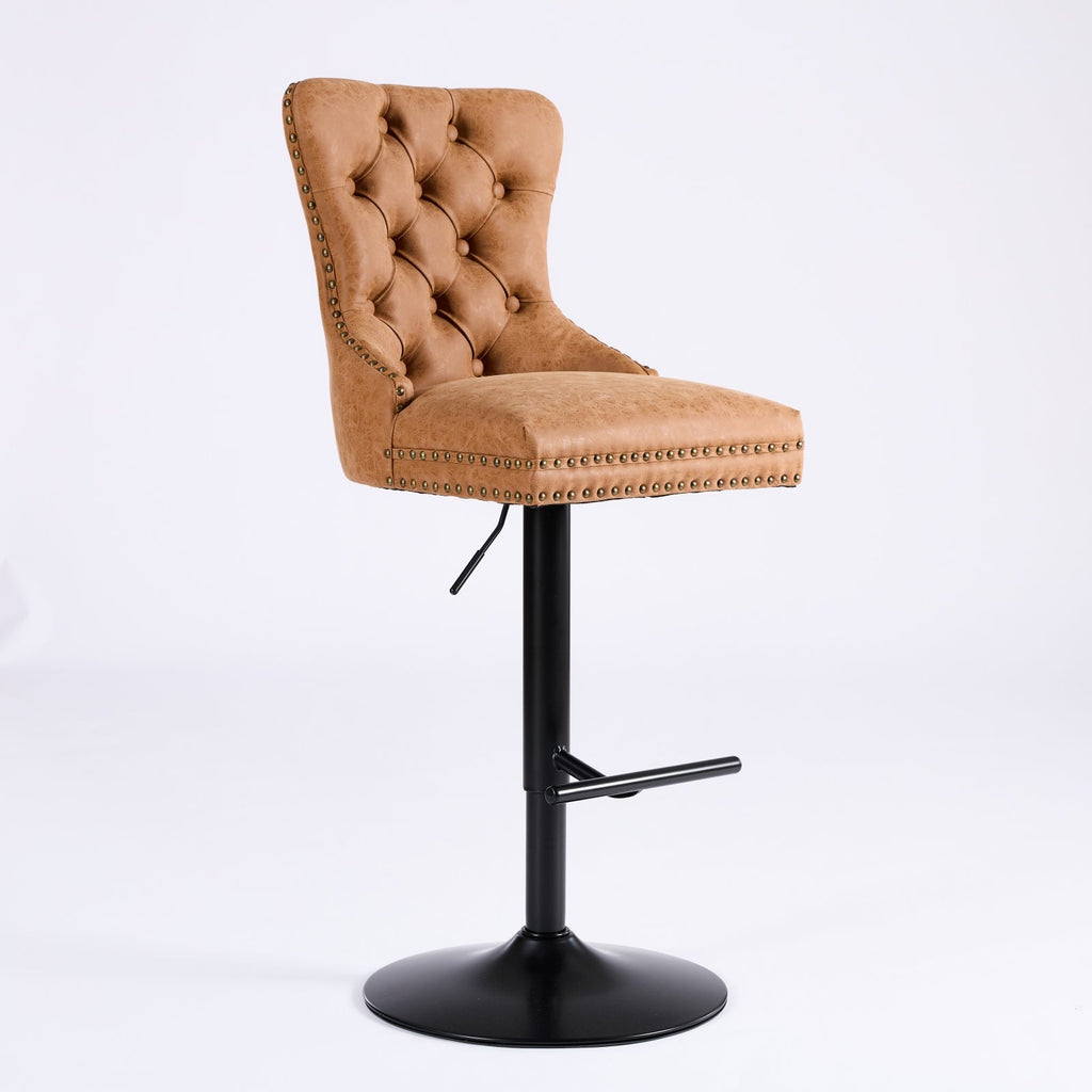 Aged and Retro PU Swivel Barstools Adjusatble Seat Height (Set of 2)
