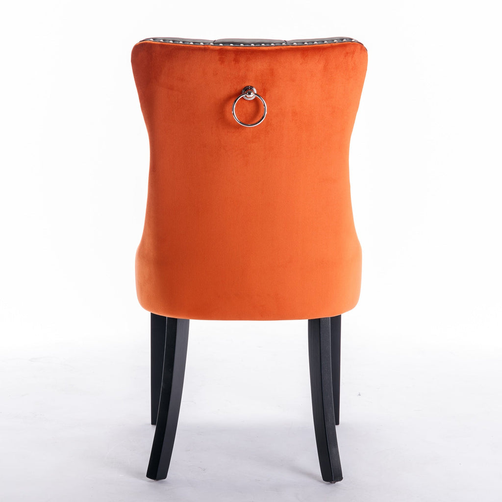 Tufted Solid Wood PU Upholstered Dining Chair with Wood Legs (Set of 2)