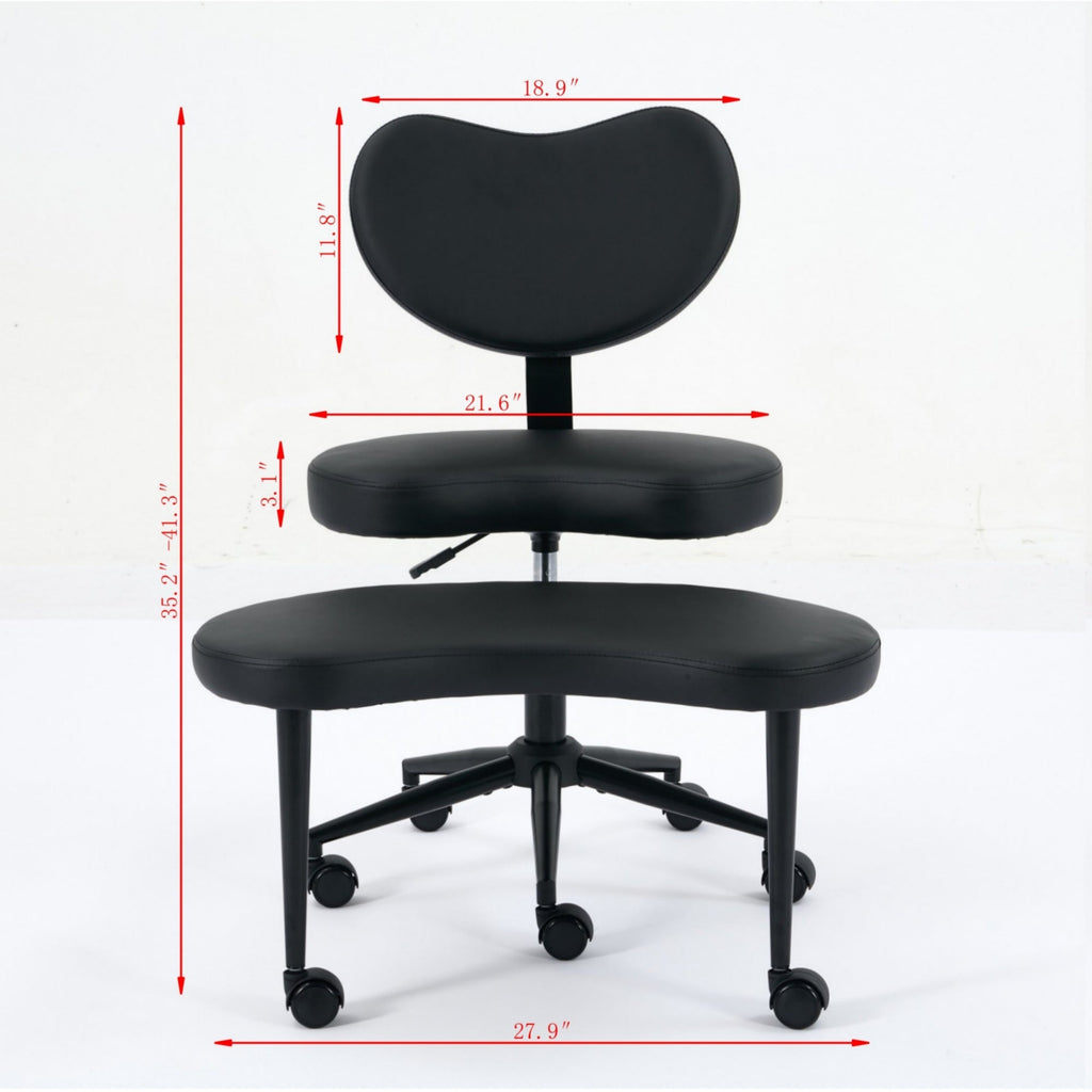 Black Flexible Design Meditation Cross Legged PU Leather Chair with Wheels