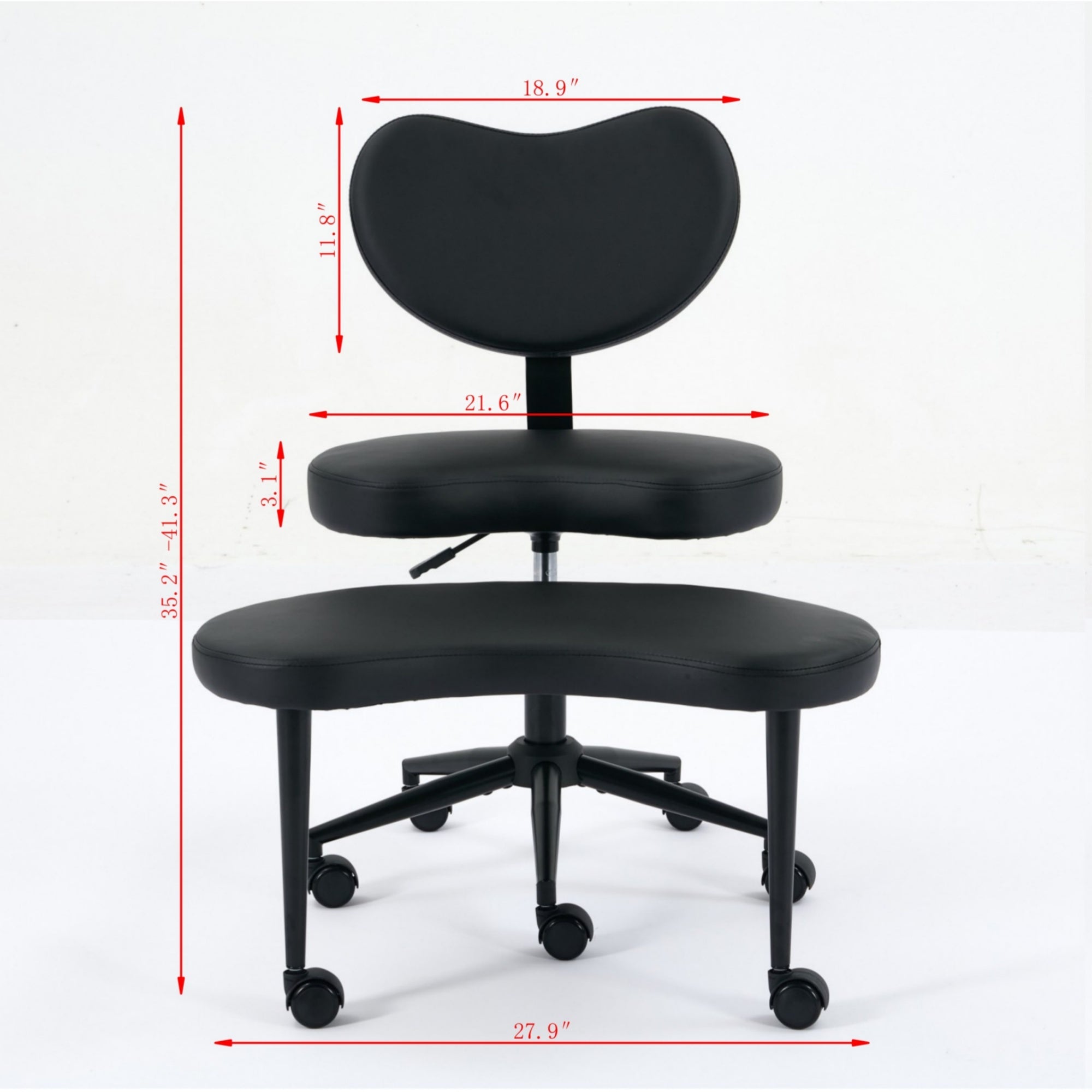 Black Flexible Design Meditation Cross Legged PU Leather Chair with Wheels
