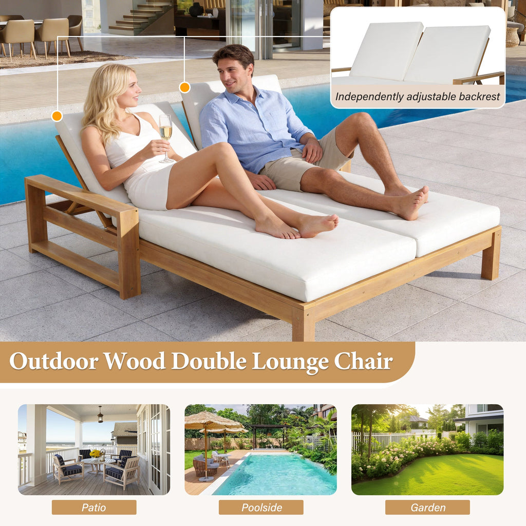 Double chaise lounge 5 position adjustable backs cushioned ideal for patio poolside relaxation