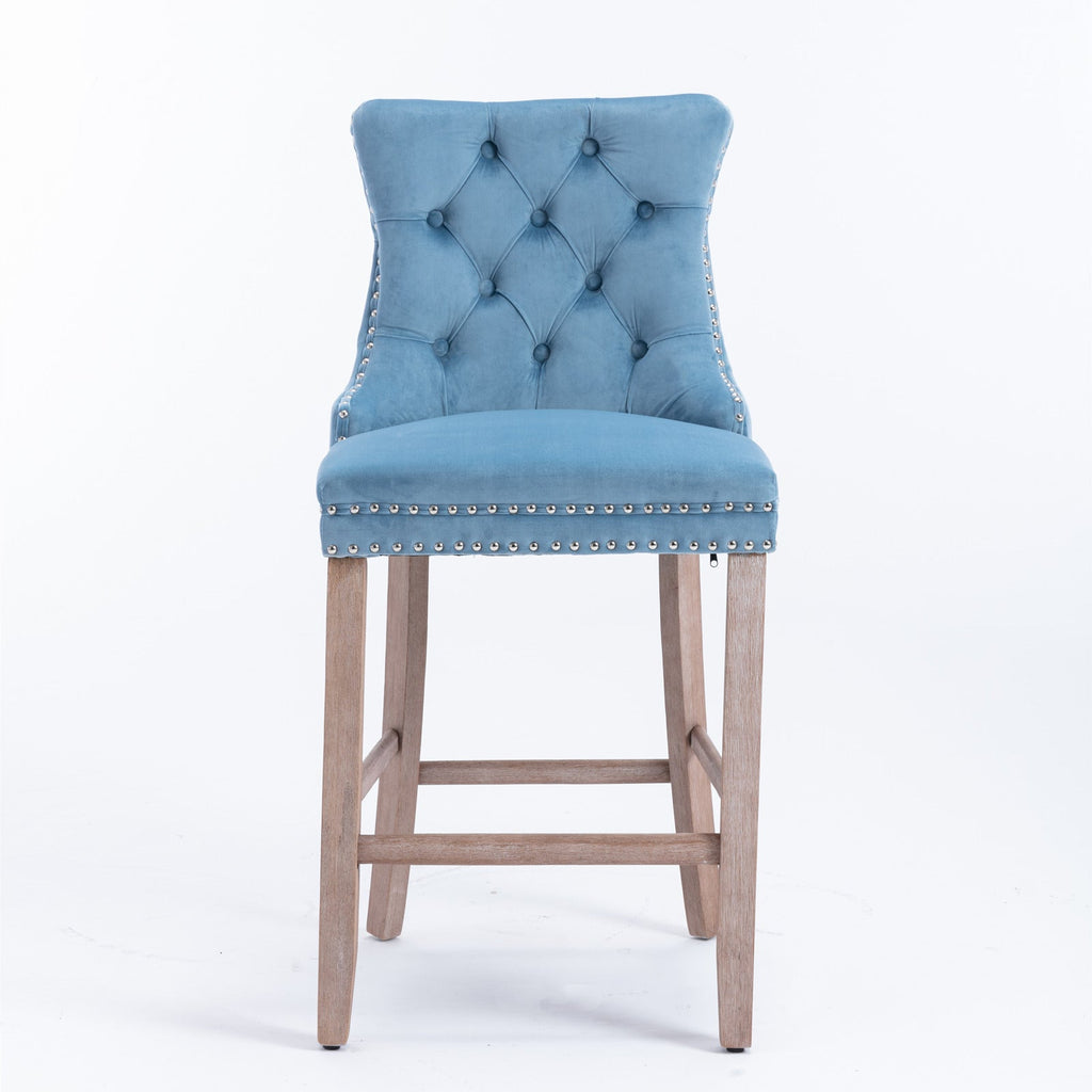 Contemporary Velvet Upholstered Barstools with Button Tufted Decoration (Set of 2)