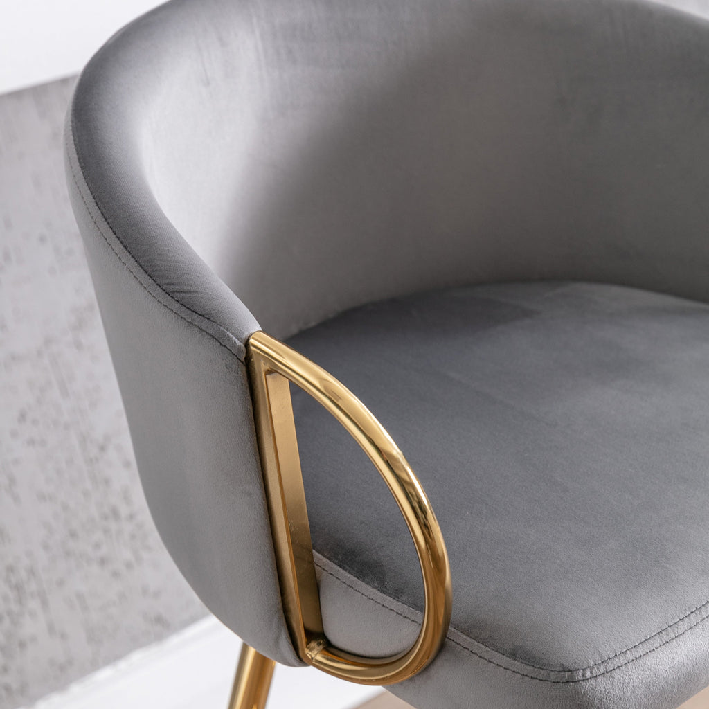 Velvet Bar Stools with Chrome Footrest and Base（Set of 2)