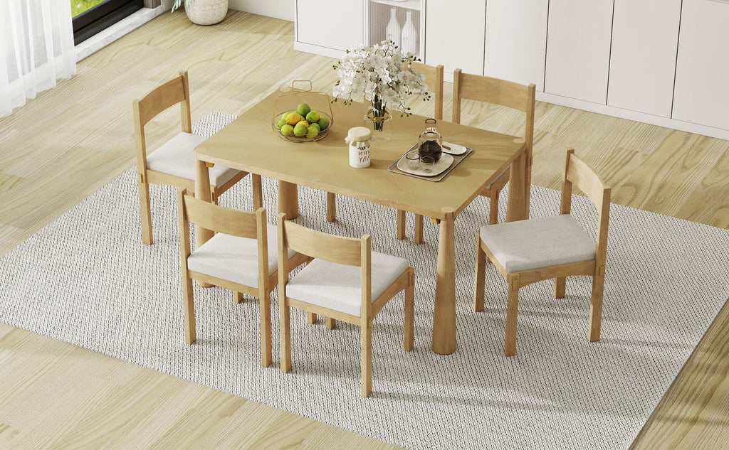 7-Piece Retro Wood Dining Table Set