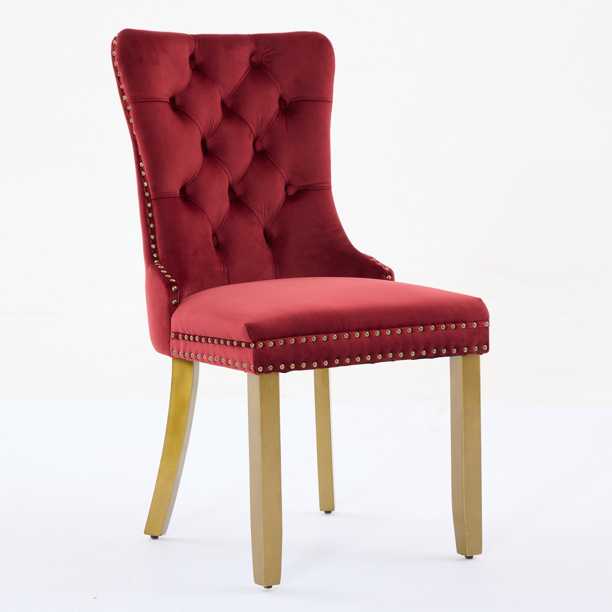 Mid-Century Velvet Dining Chairs with Lion Head Pull Ring (Set of 2)