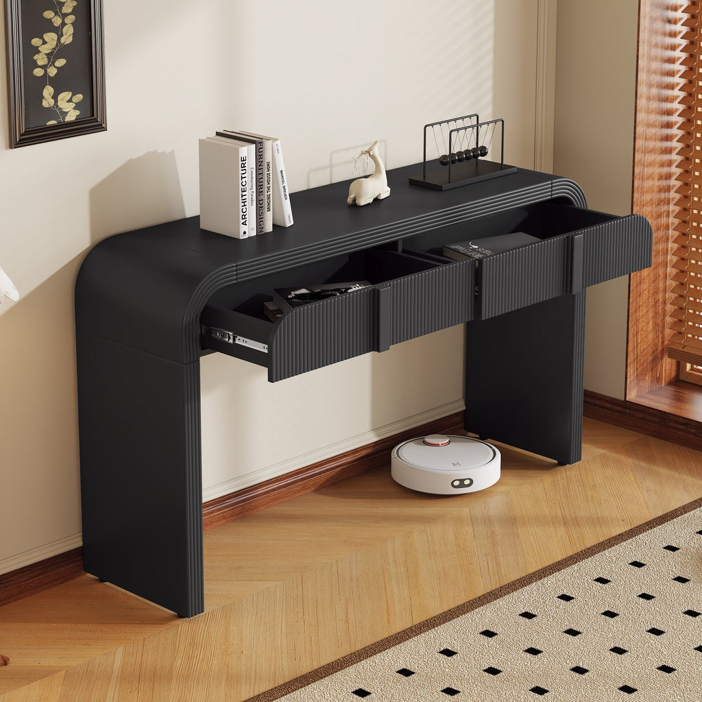 Modern Console Fluted Entryway Table with Rounded Silhouette