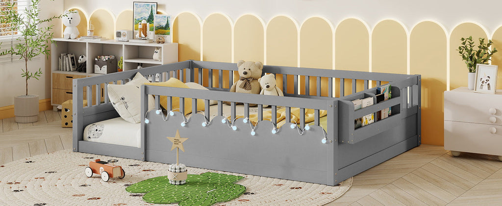 Twin/Full Montessori Floor Kids Bed Frame with High Rails